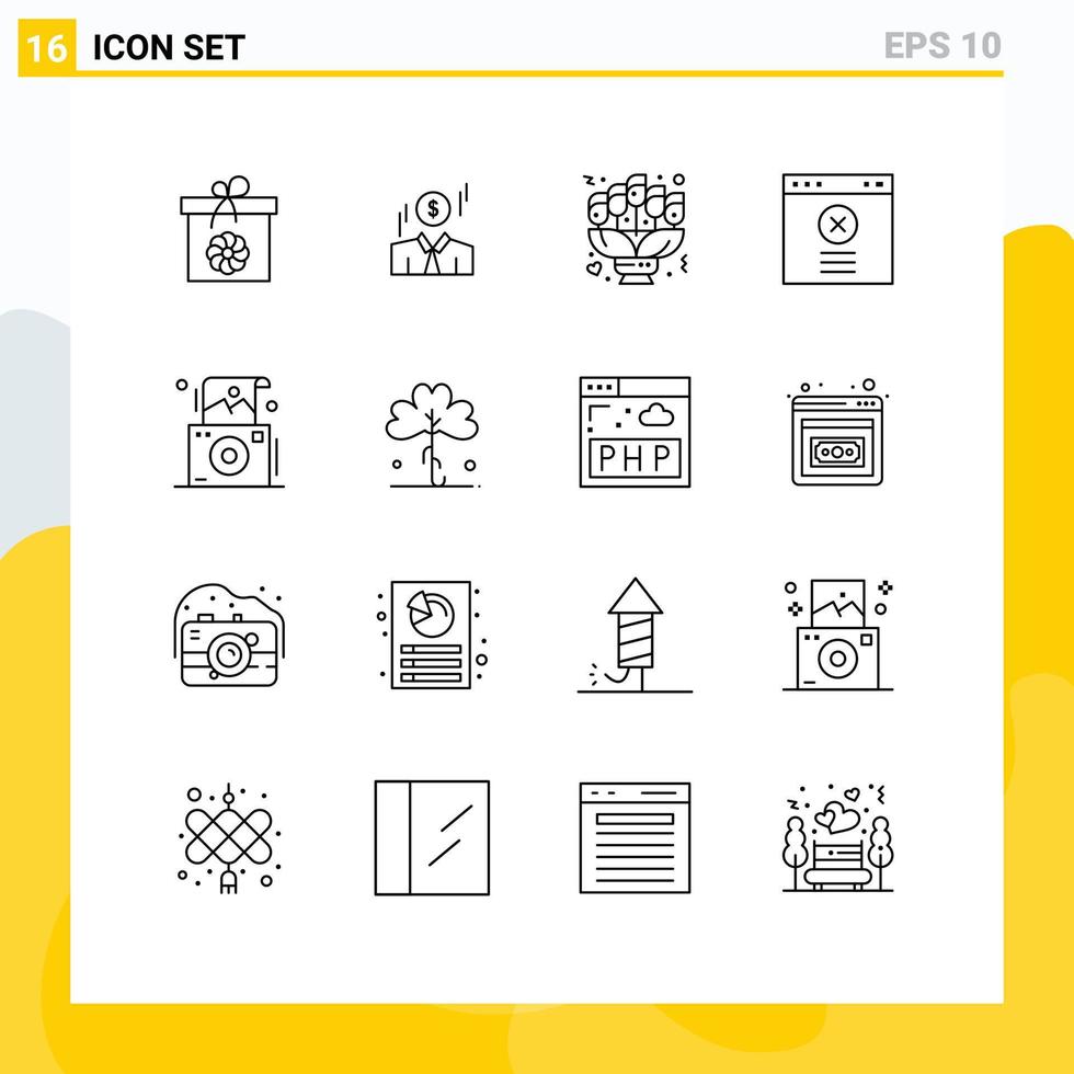 mobile interfaccia schema impostato di 16 pittogrammi di foto sito web mazzo bloccato Data modificabile vettore design elementi