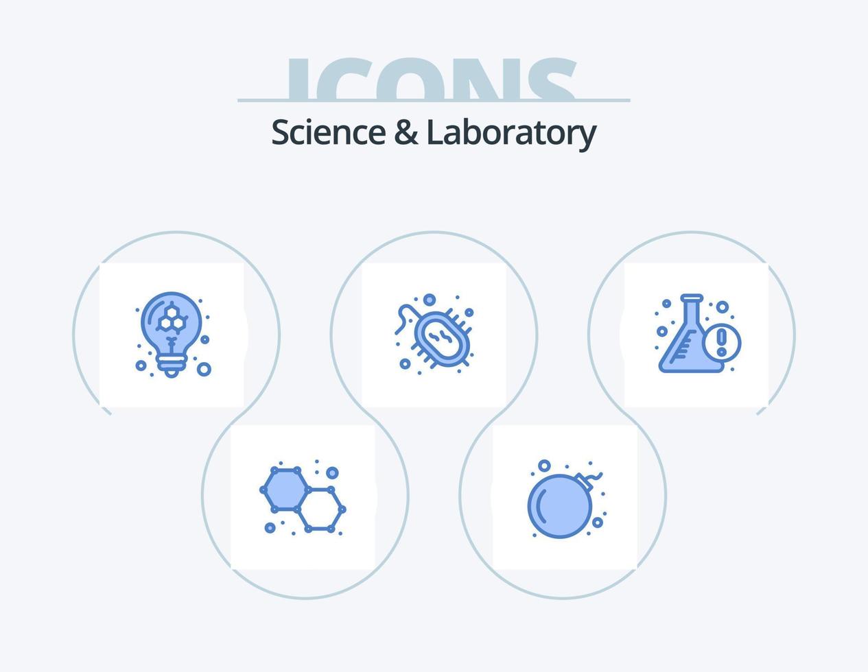 scienza blu icona imballare 5 icona design. Informazioni. sperimentare. modello. bicchiere. virus vettore