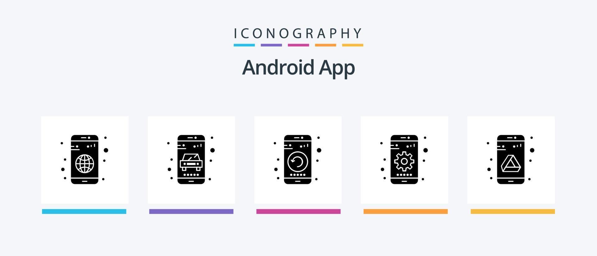 androide App glifo 5 icona imballare Compreso app. ambientazione. applicazione. mobile. ricomincia. creativo icone design vettore