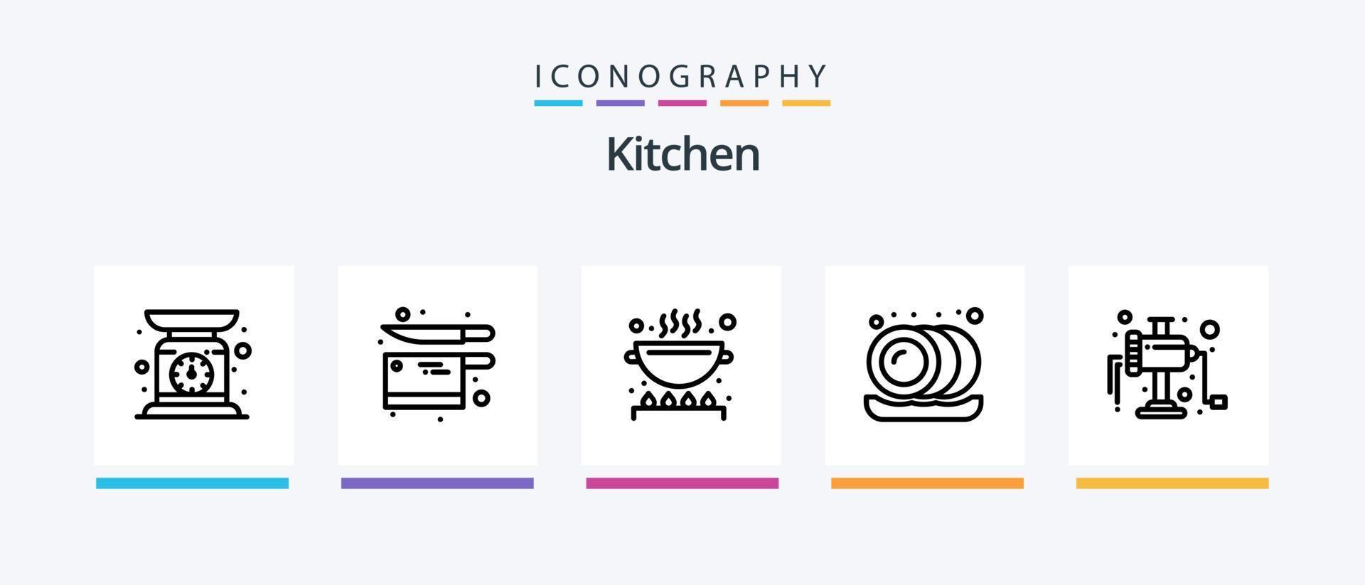 cucina linea 5 icona imballare Compreso . scala. piatto. macchina. tavolozza. creativo icone design vettore