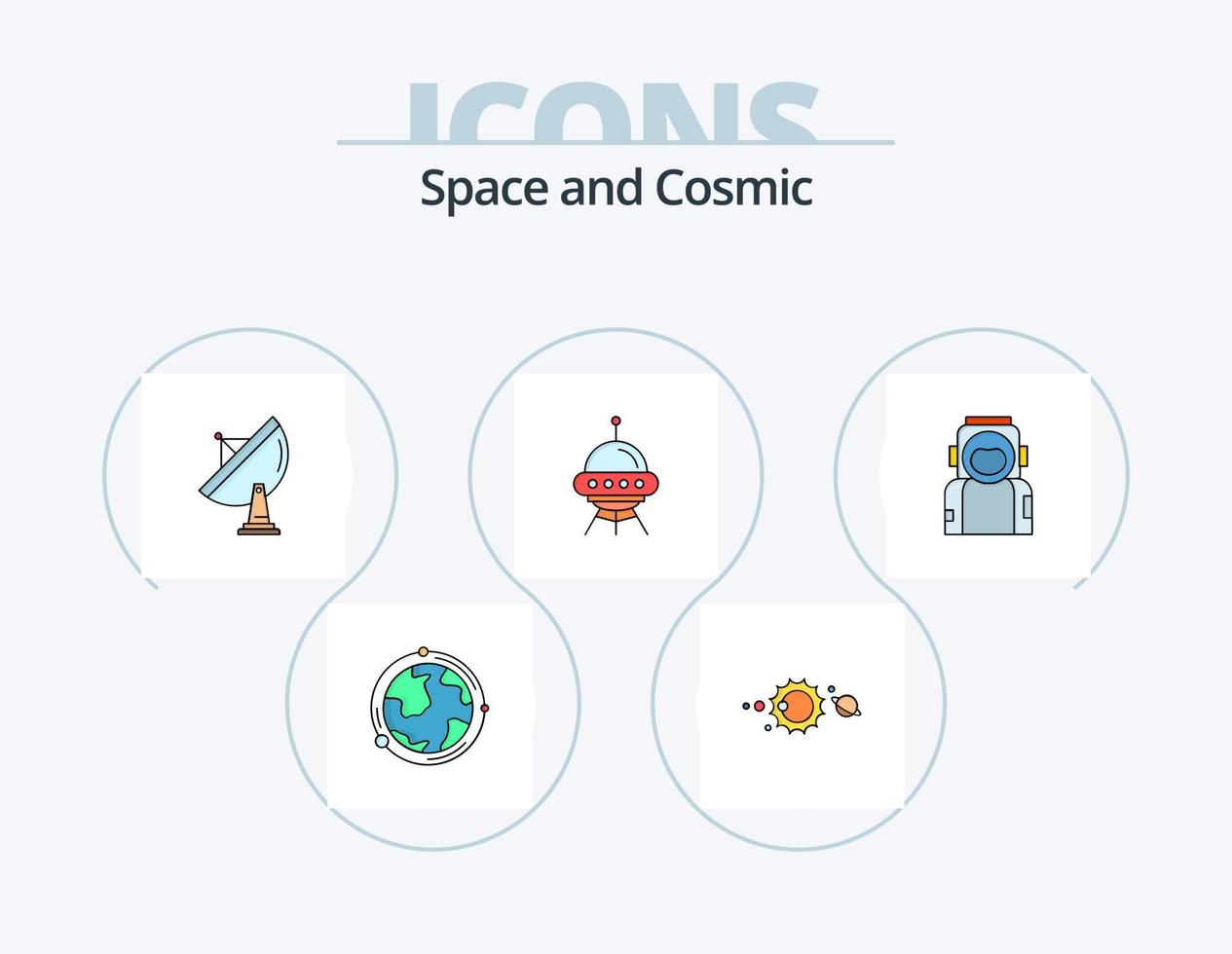 spazio linea pieno icona imballare 5 icona design. astronomia. stelle. ufo. spazio. tiro stella vettore