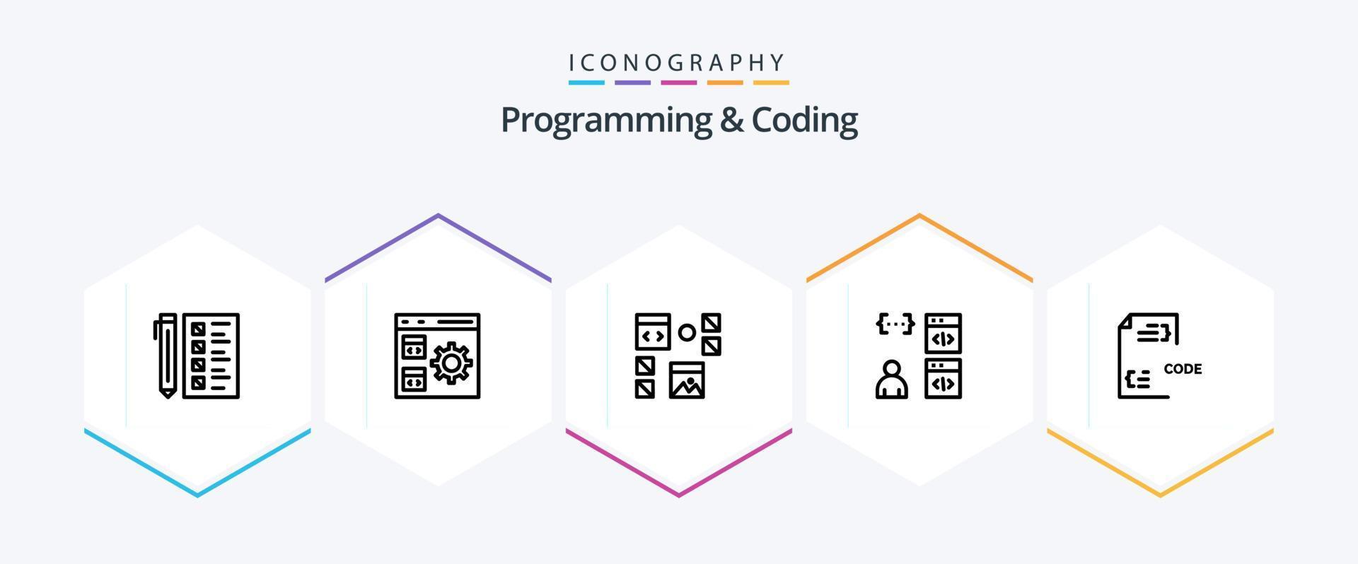 programmazione e codifica 25 linea icona imballare Compreso codifica. app. sviluppo. programmazione. sviluppo vettore