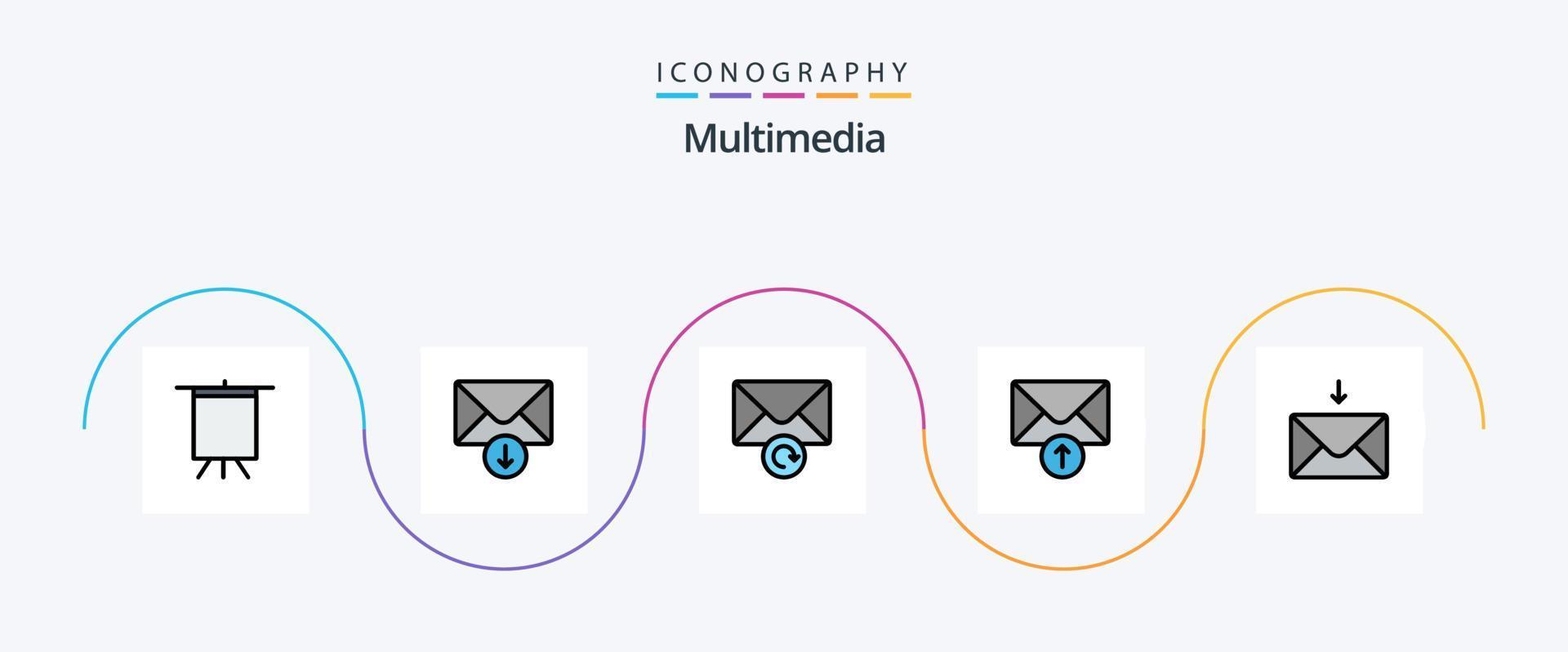 multimedia linea pieno piatto 5 icona imballare Compreso . riprovare. vettore