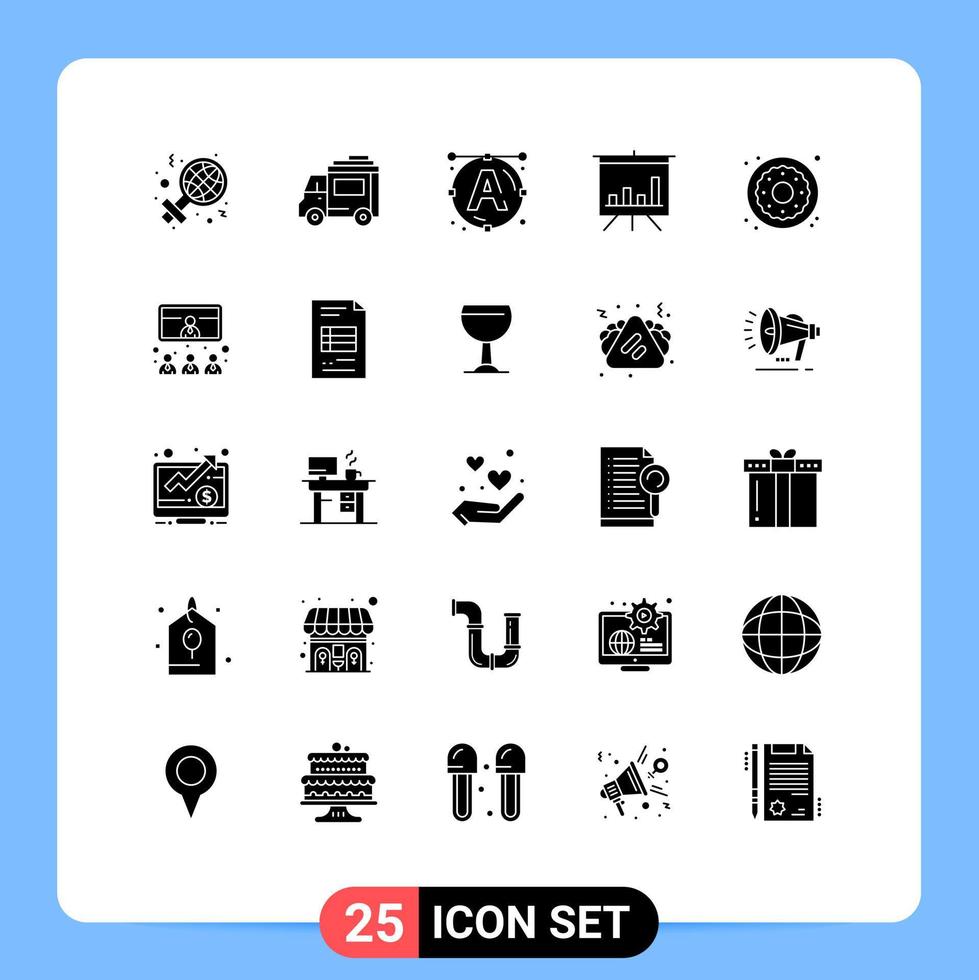 25 solido glifo concetto per siti web mobile e applicazioni dolci ciambella font dolce tavola modificabile vettore design elementi