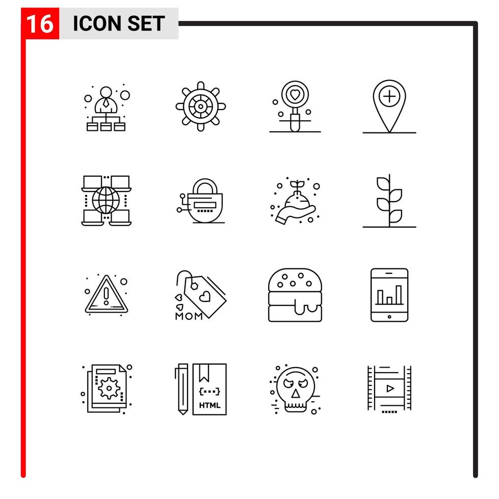16 creativo icone moderno segni e simboli di attività commerciale Internet cuore Posizione Inserisci modificabile vettore design elementi
