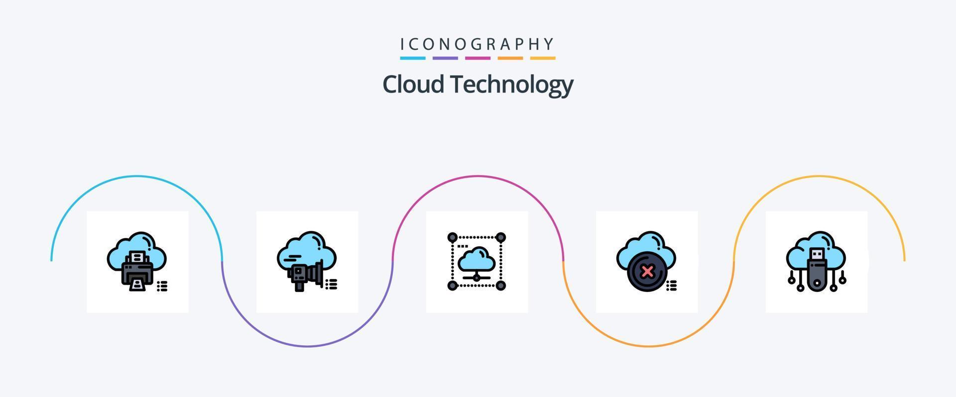 nube tecnologia linea pieno piatto 5 icona imballare Compreso chiudere. nube. nube. Rete. dati vettore