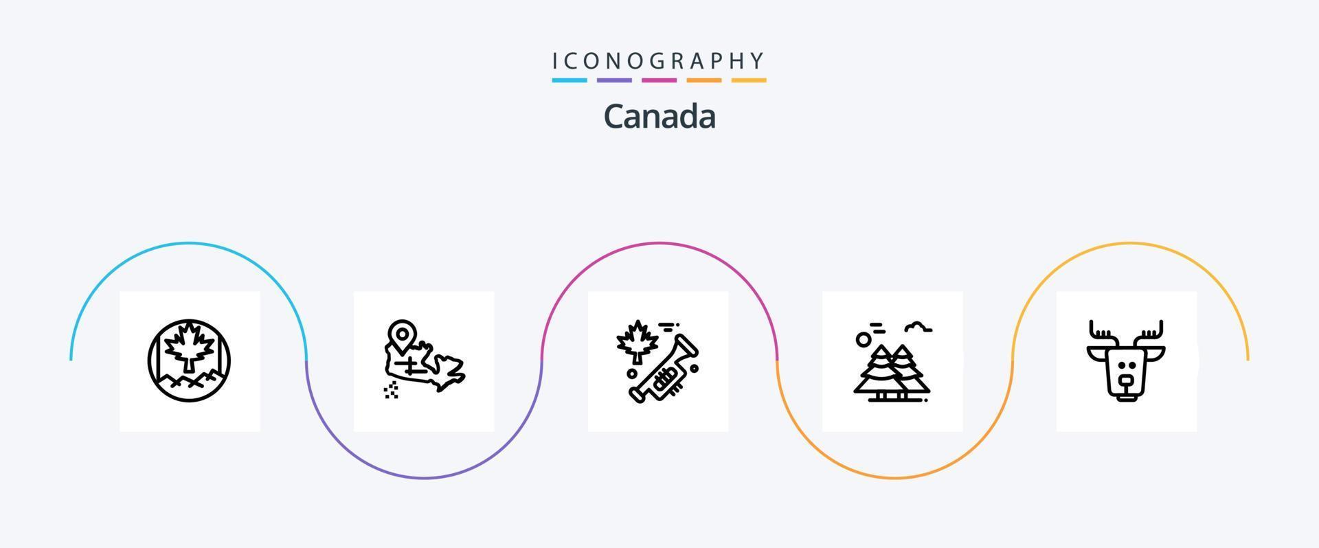 Canada linea 5 icona imballare Compreso renna. artico. lode. alpino. pino alberi vettore