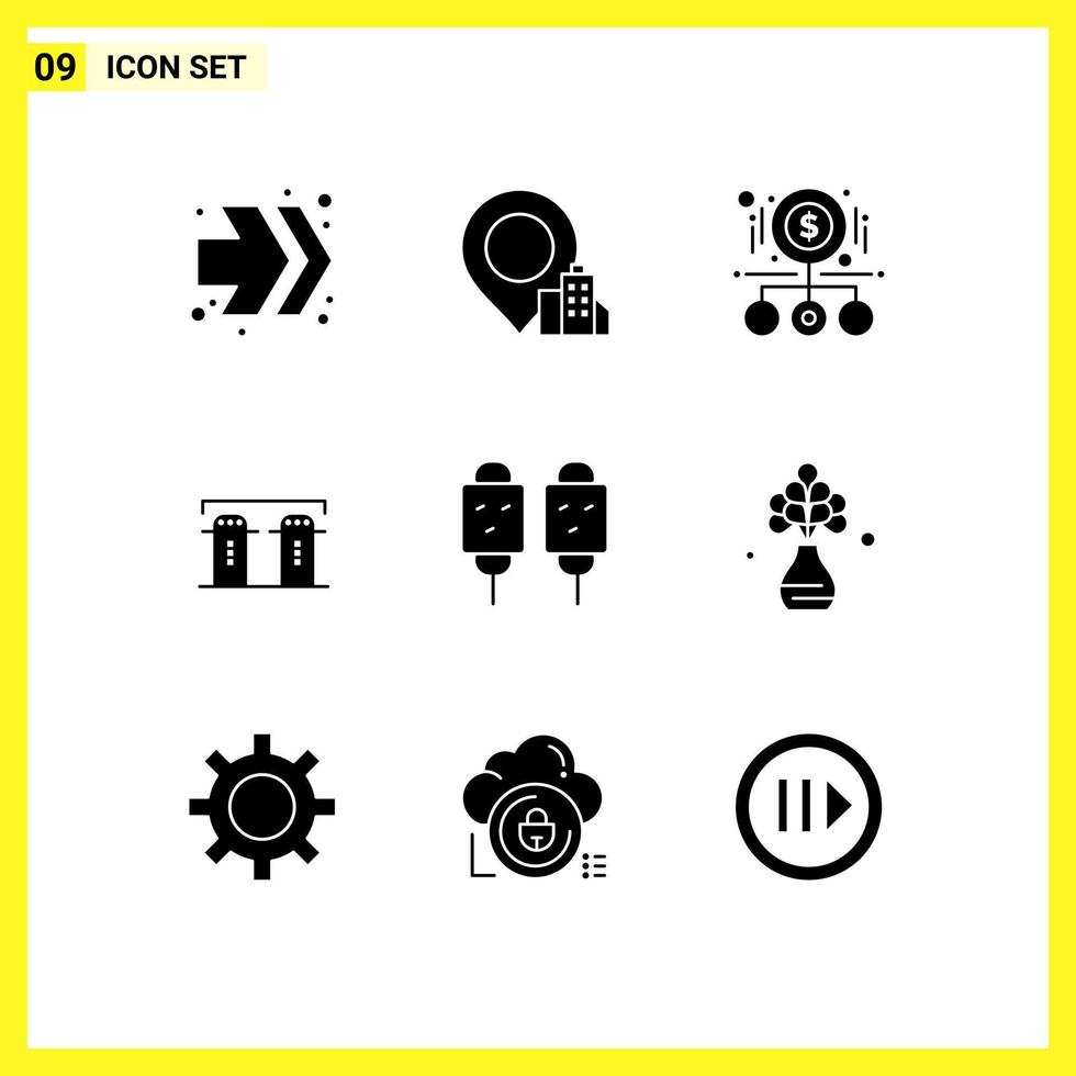 gruppo di 9 solido glifi segni e simboli per cibo Mais i soldi spezie carta modificabile vettore design elementi