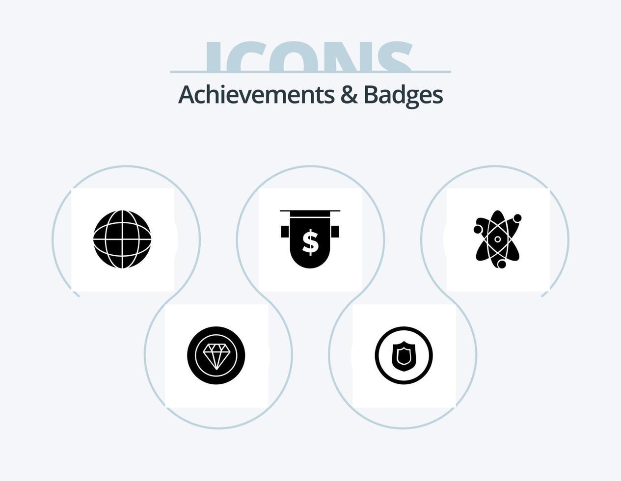 realizzazioni e badge glifo icona imballare 5 icona design. risultato. dollaro. risultato. moneta. badge vettore