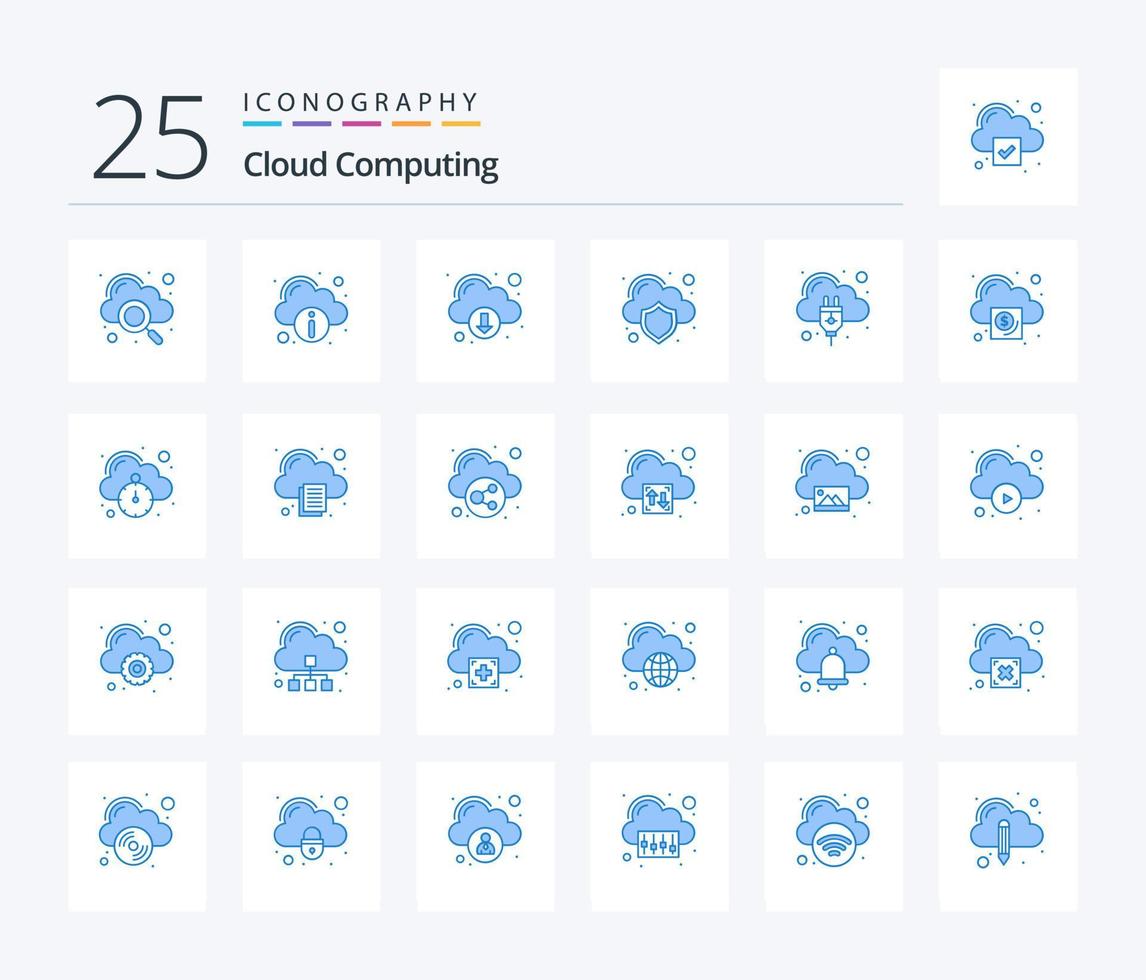 nube calcolo 25 blu colore icona imballare Compreso Internet connessione. Scarica. protezione. nube vettore