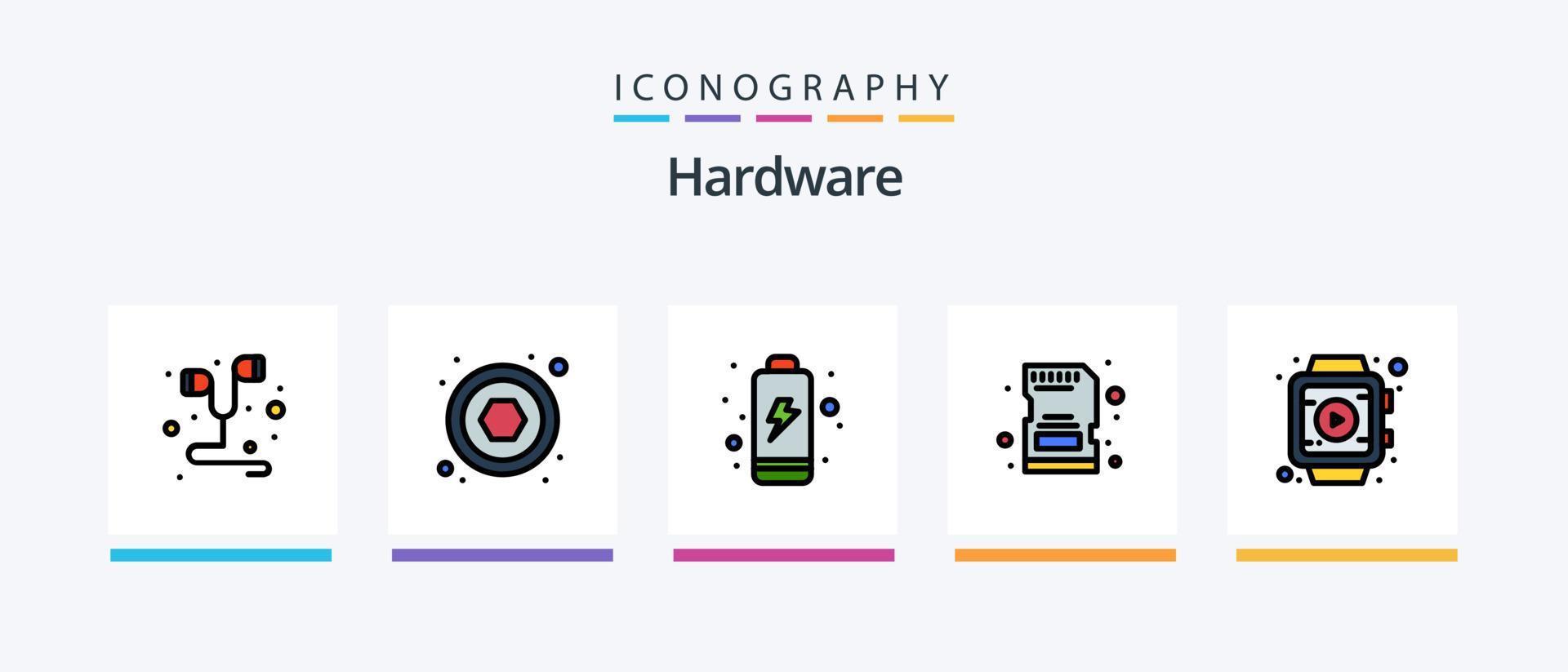 hardware linea pieno 5 icona imballare Compreso . microchip. topo. hardware. vite. creativo icone design vettore