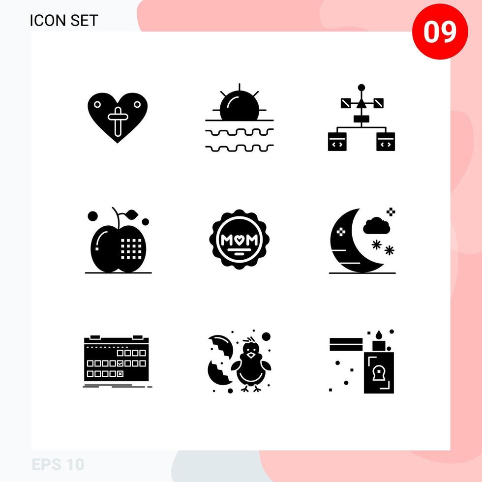 mobile interfaccia solido glifo impostato di 9 pittogrammi di cibo cucinando vacanza Mela sviluppare modificabile vettore design elementi
