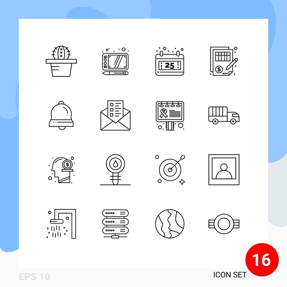 pittogramma impostato di 16 semplice lineamenti di attività commerciale Natale precisione campane i soldi modificabile vettore design elementi