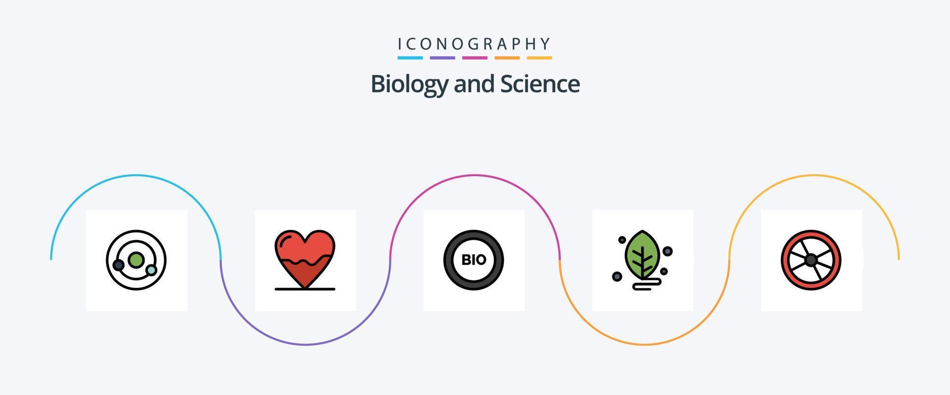 biologia linea pieno piatto 5 icona imballare Compreso scienza. laboratorio. medicinale. biologia. energia vettore