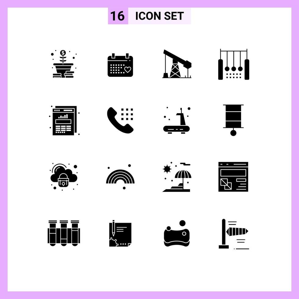 16 universale solido glifi impostato per ragnatela e mobile applicazioni grafico squillare costruzione sospeso acrobatico modificabile vettore design elementi