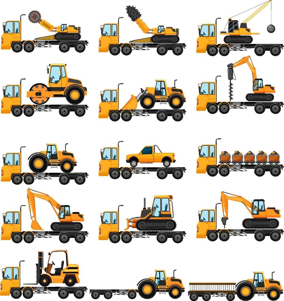 diversi tipi di camion da costruzione vettore