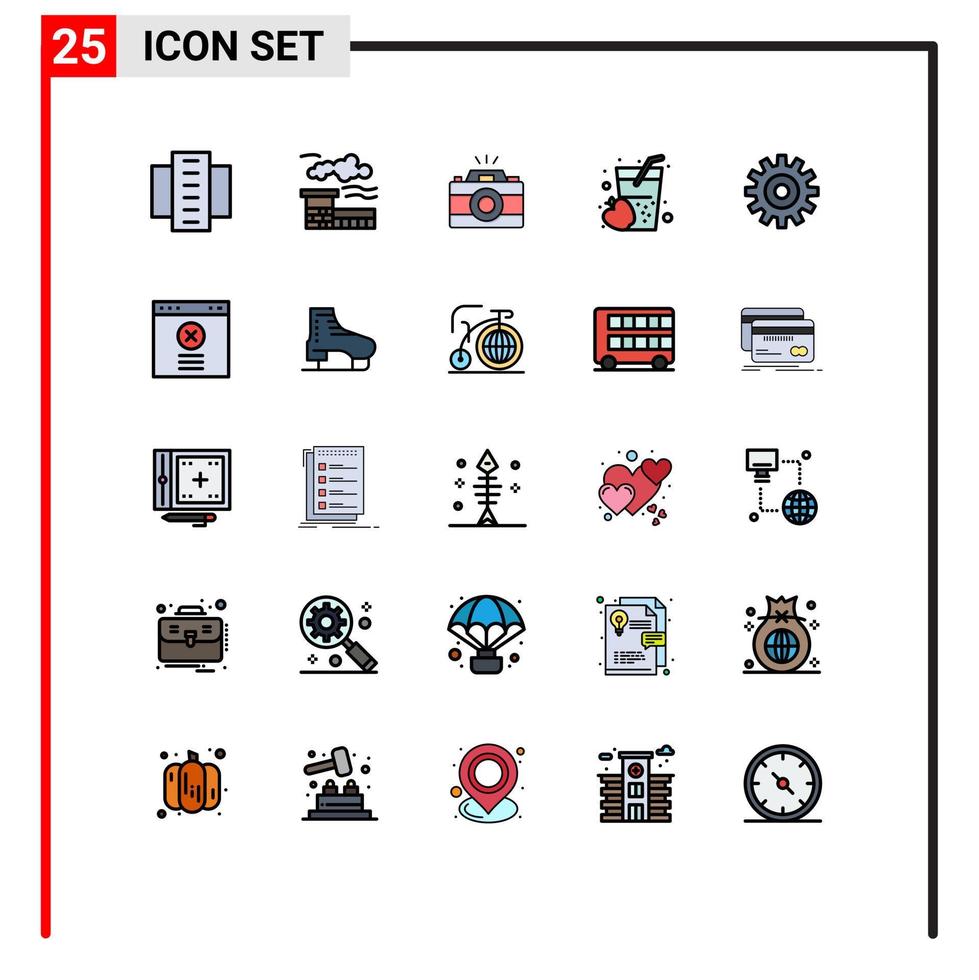 gruppo di 25 moderno pieno linea piatto colori impostato per ambientazione succo telecamera cibo Mela modificabile vettore design elementi