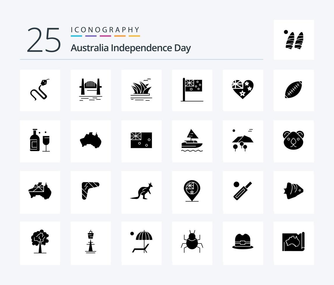 Australia indipendenza giorno 25 solido glifo icona imballare Compreso nazione. nazione. sidney. Australia. musica lirica Casa vettore