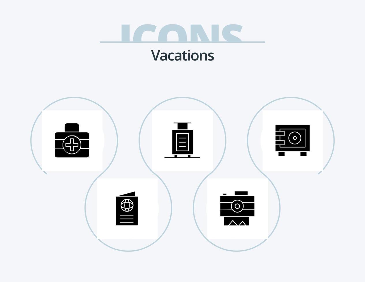 vacanze glifo icona imballare 5 icona design. ventiquattrore . fotografia . circuito integrato. medico kit vettore