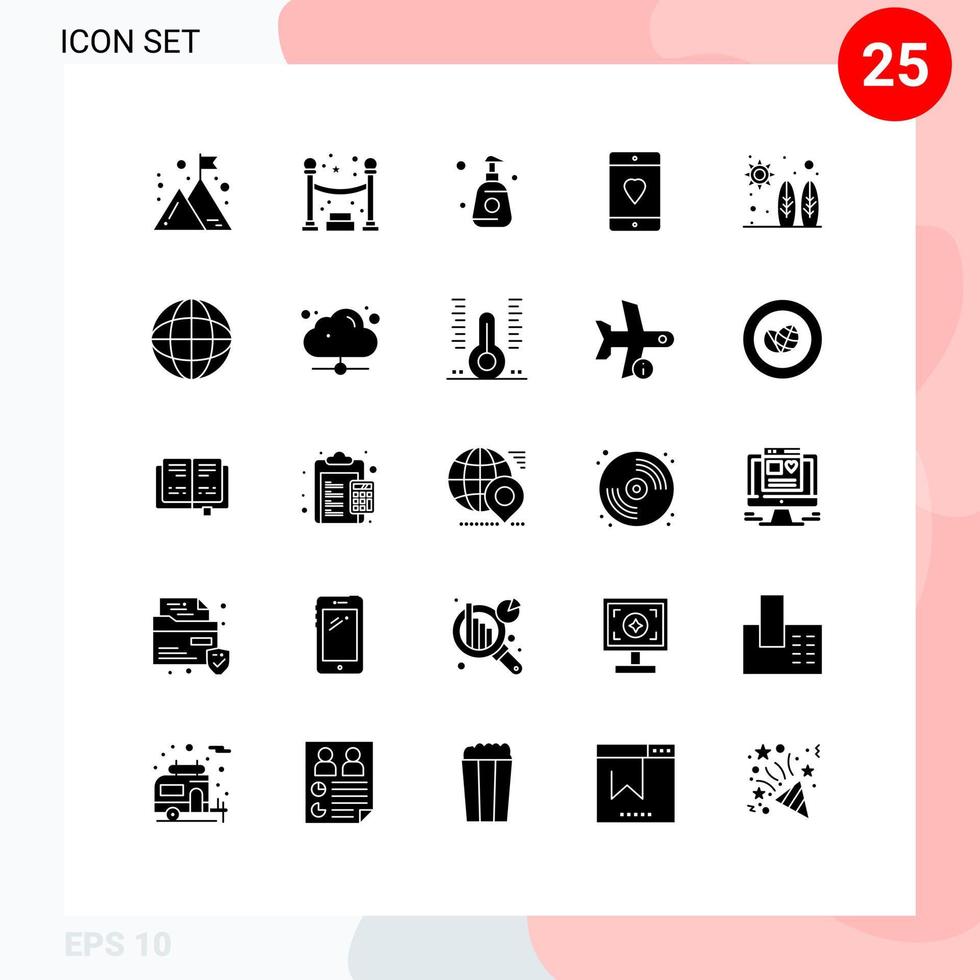 25 solido glifo concetto per siti web mobile e applicazioni adrenalina mobile doccia bottiglia amore dispositivi modificabile vettore design elementi
