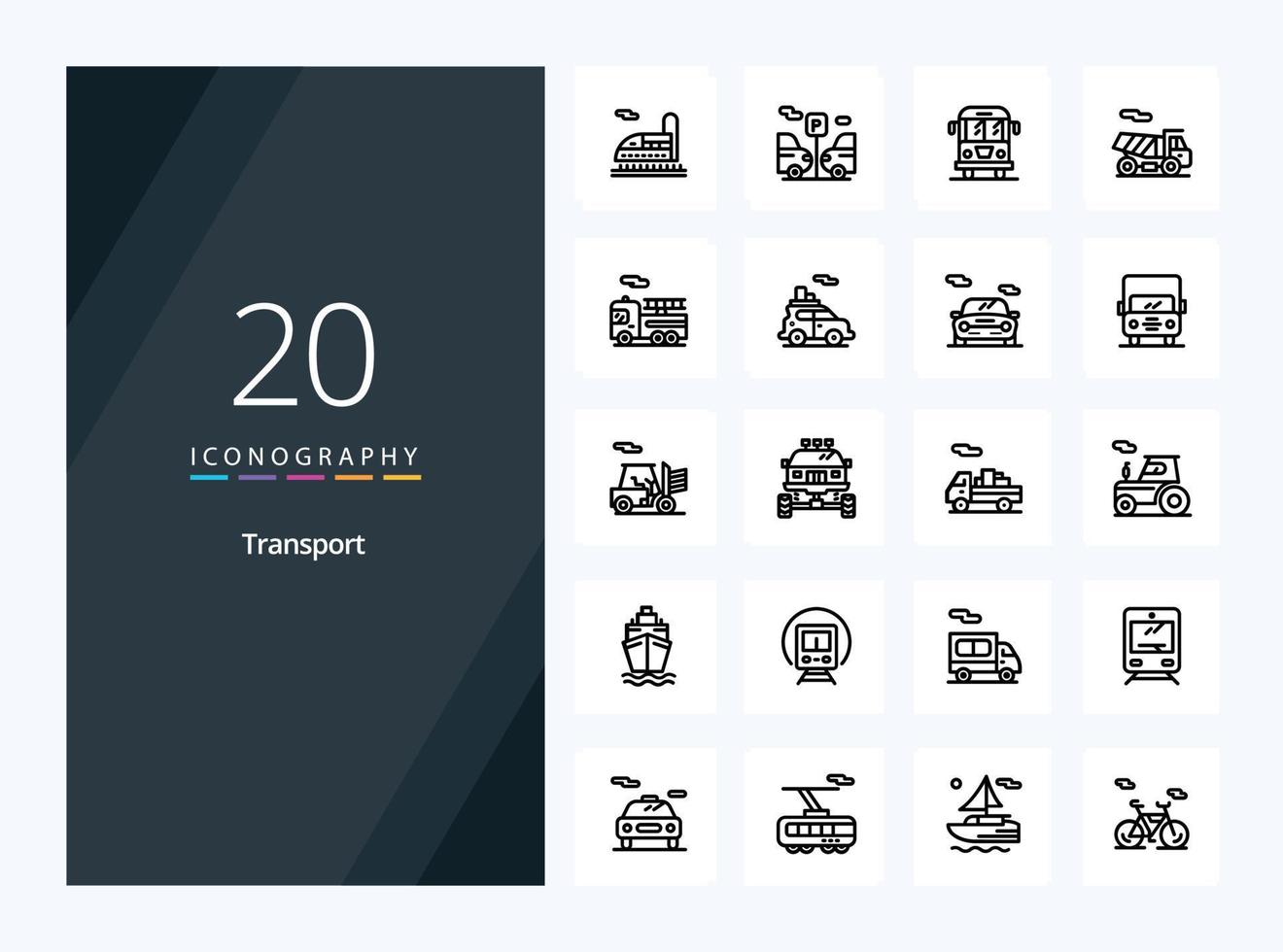 20 trasporto schema icona per presentazione vettore