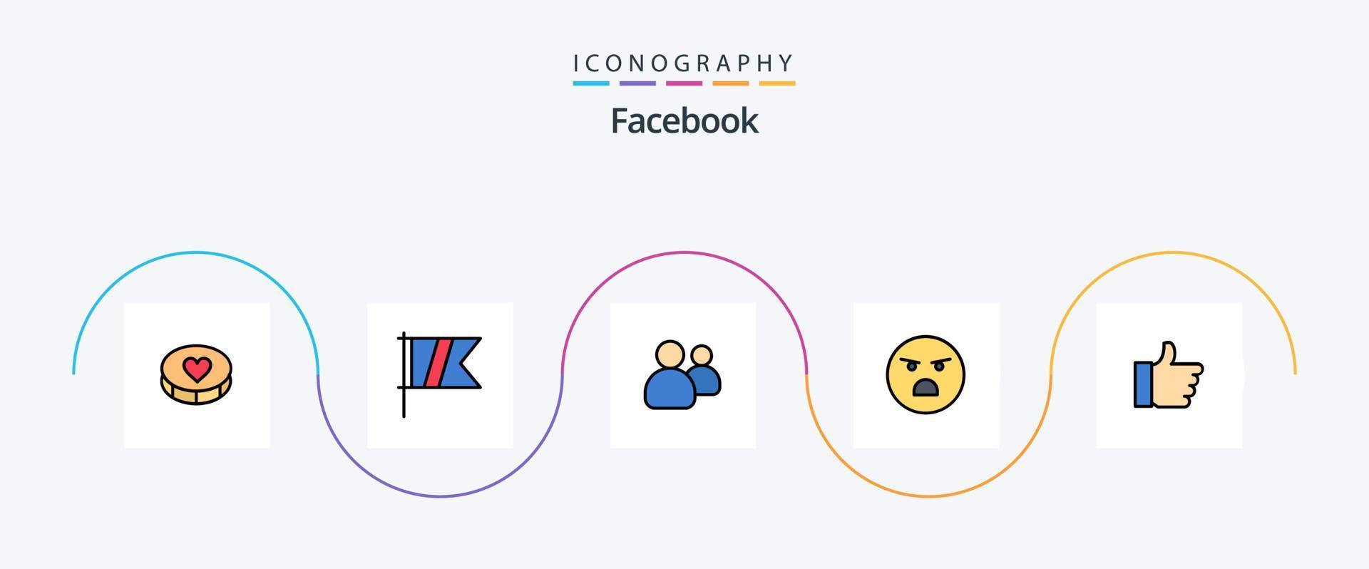 Facebook linea pieno piatto 5 icona imballare Compreso piace. sensazione. gli amici. svenire. emoji vettore