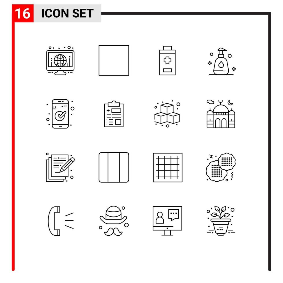 mobile interfaccia schema impostato di 16 pittogrammi di essenziale App fermare pulito pulizia modificabile vettore design elementi