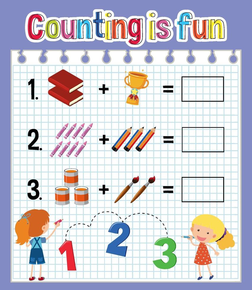 foglio di lavoro del numero di conteggio matematico vettore