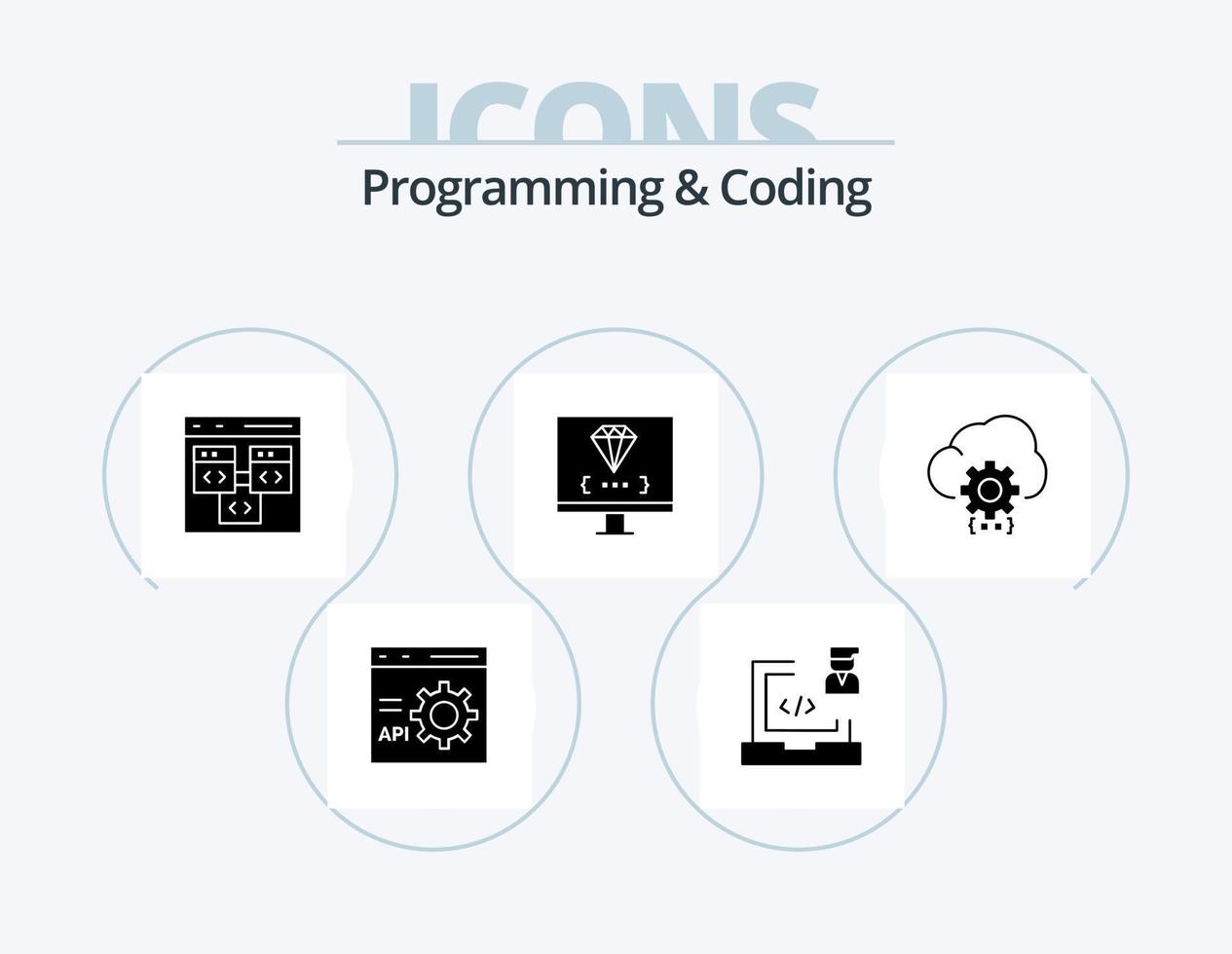 programmazione e codifica glifo icona imballare 5 icona design. sviluppare. codifica. il computer portatile. sviluppo. codifica vettore