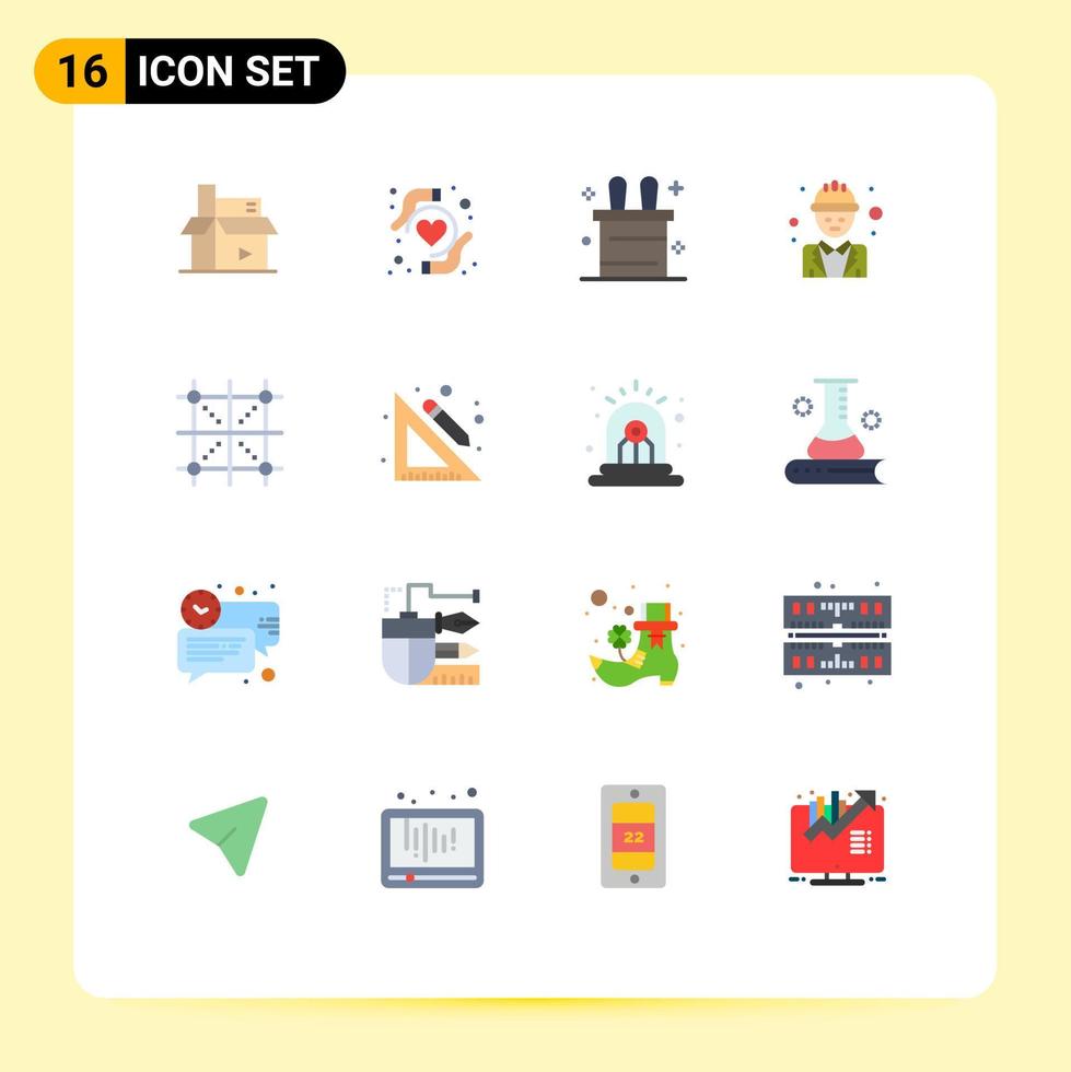 mobile interfaccia piatto colore impostato di 16 pittogrammi di sviluppo codifica Magia trucco manager lavoro duro e faticoso modificabile imballare di creativo vettore design elementi