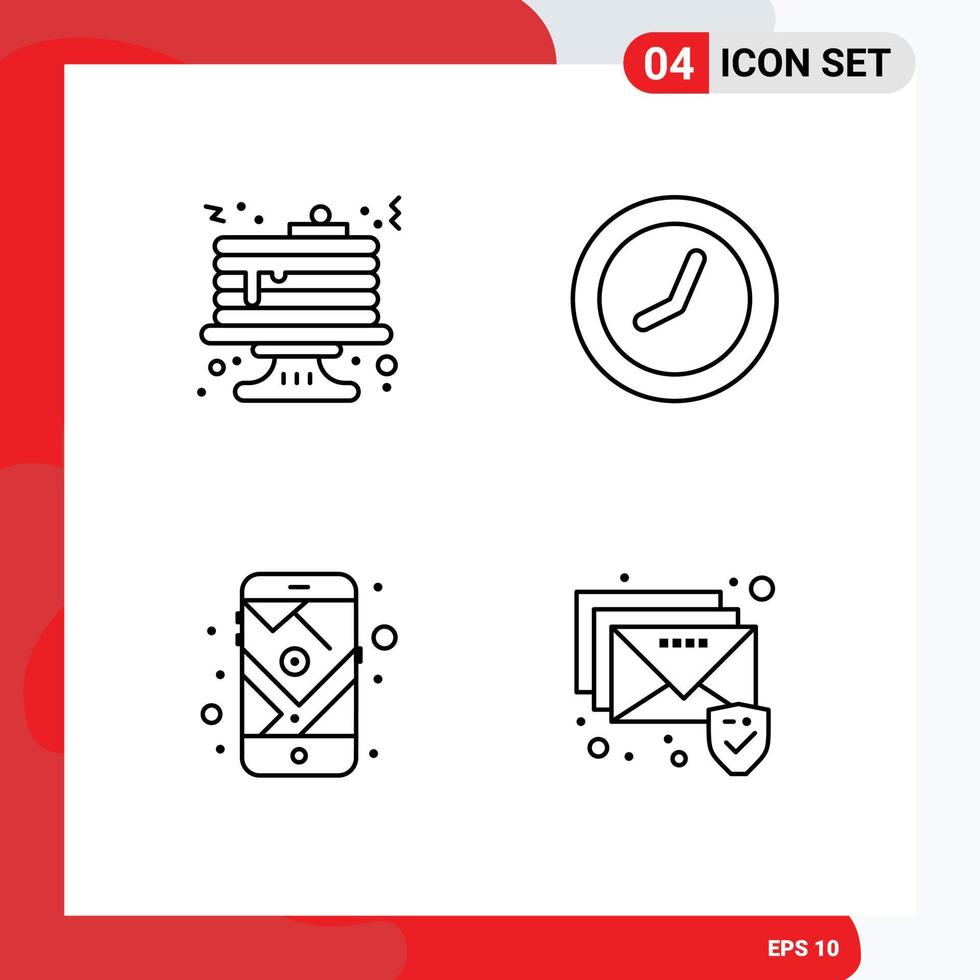 4 creativo icone moderno segni e simboli di prima colazione navigazione pancake orologio e-mail modificabile vettore design elementi