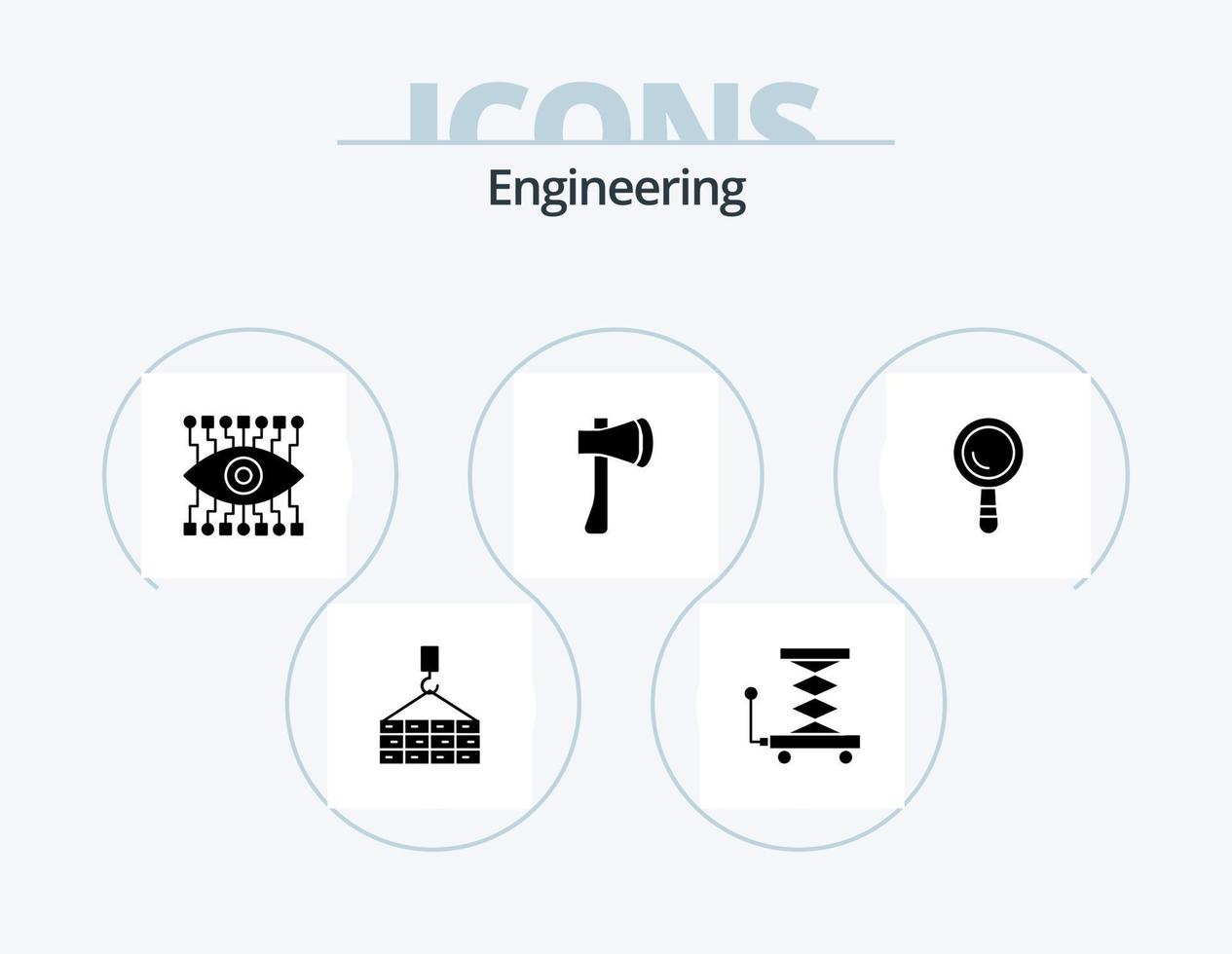 ingegneria glifo icona imballare 5 icona design. ricerca. costruzione. occhio. ascia attrezzo. ascia attrezzo vettore