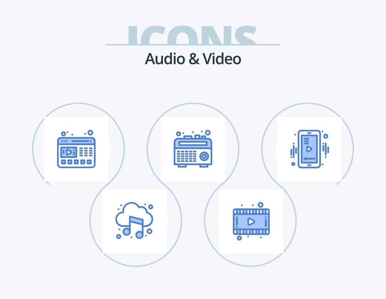 Audio e video blu icona imballare 5 icona design. video. mobile. video. media. Radio vettore