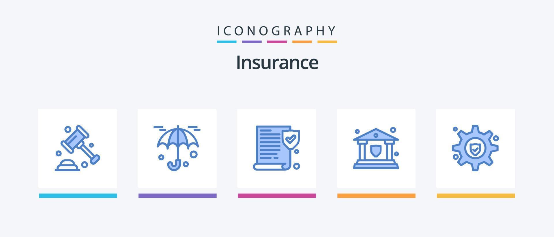 assicurazione blu 5 icona imballare Compreso . Ingranaggio assicurazione. carta. ambientazione. sicurezza. creativo icone design vettore