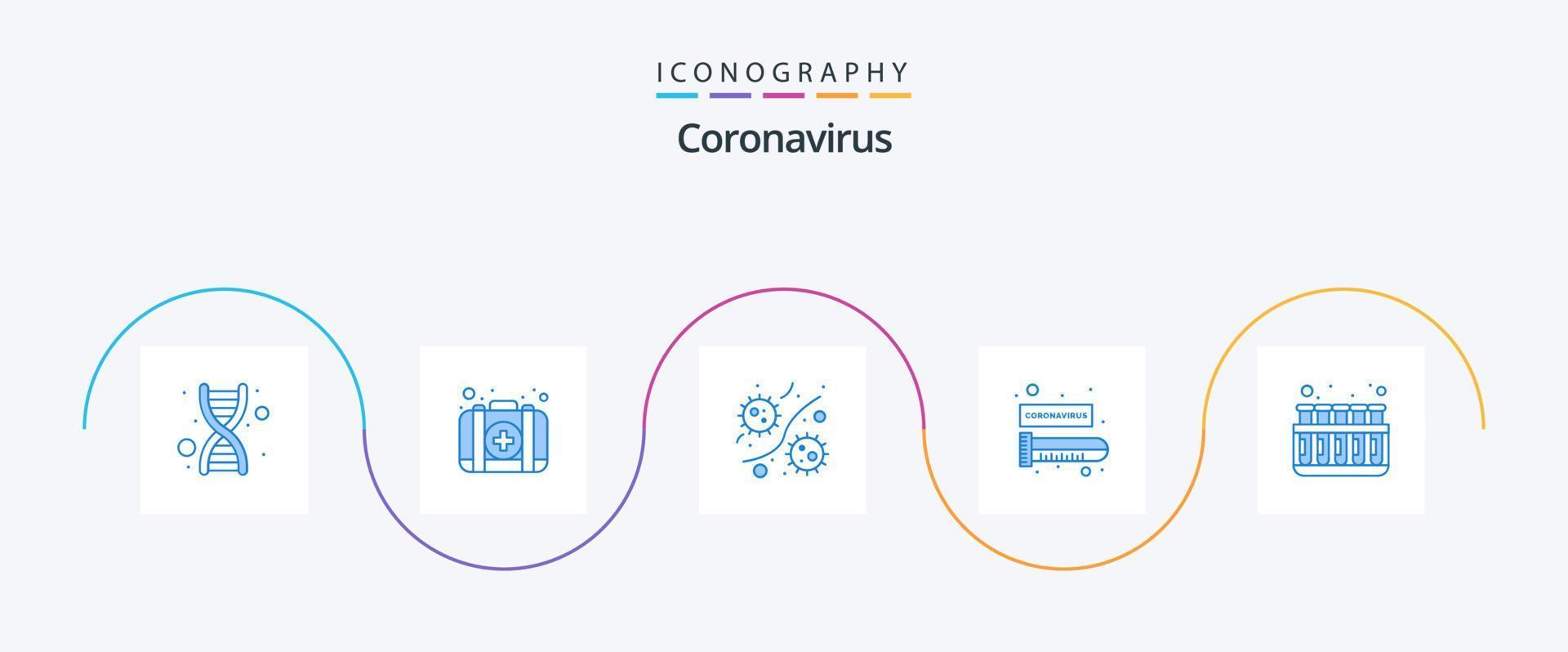 coronavirus blu 5 icona imballare Compreso virus. sangue test. Astuccio. sangue. plasma vettore