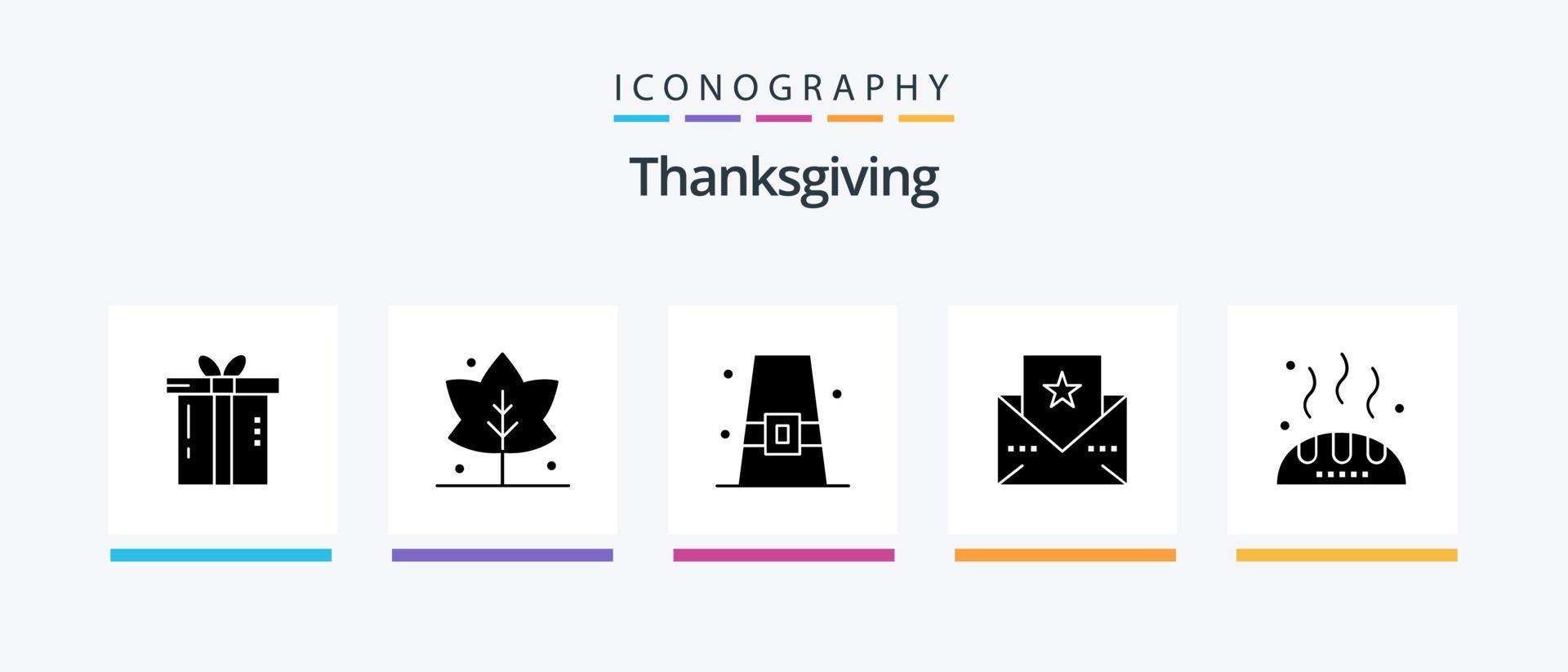 Grazie dando glifo 5 icona imballare Compreso Grazie. ringraziamento. autunno. carta. cappello. creativo icone design vettore
