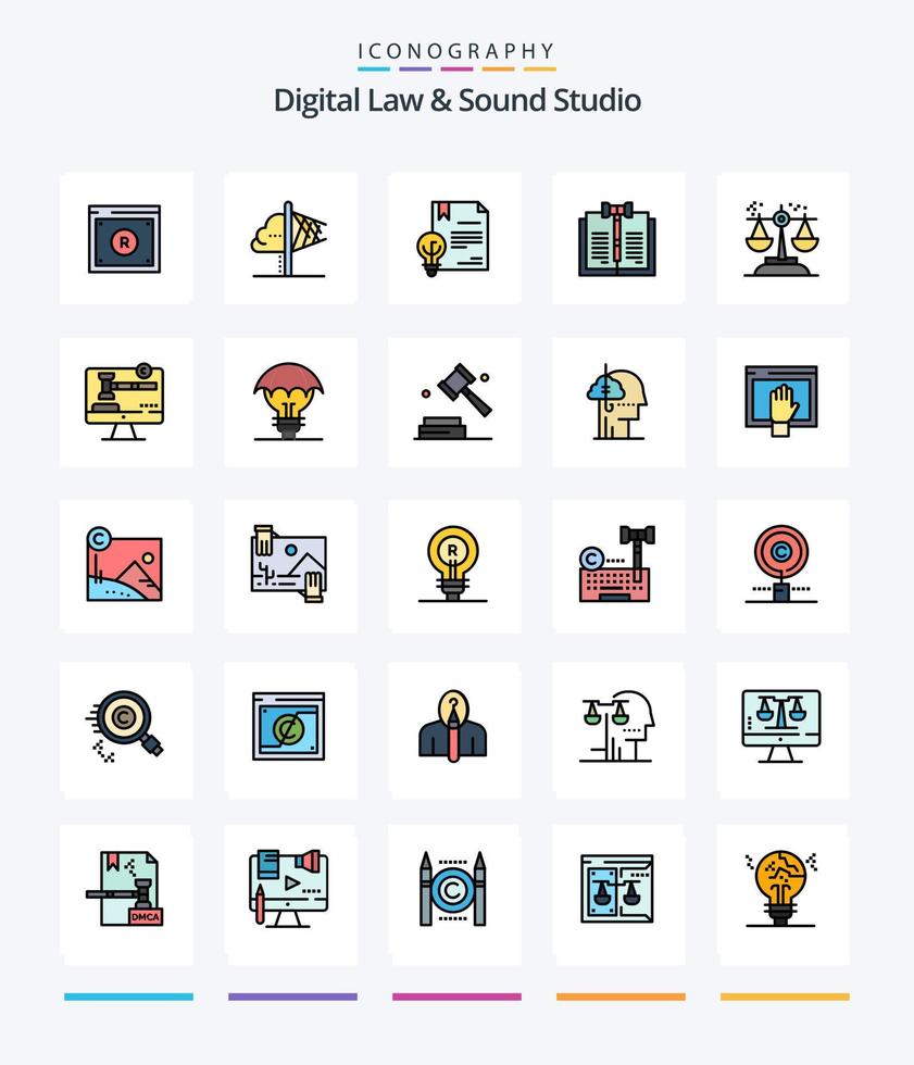 creativo digitale legge e suono studio 25 linea pieno icona imballare come come digitale. attività commerciale. intuizione. legge. digitale vettore