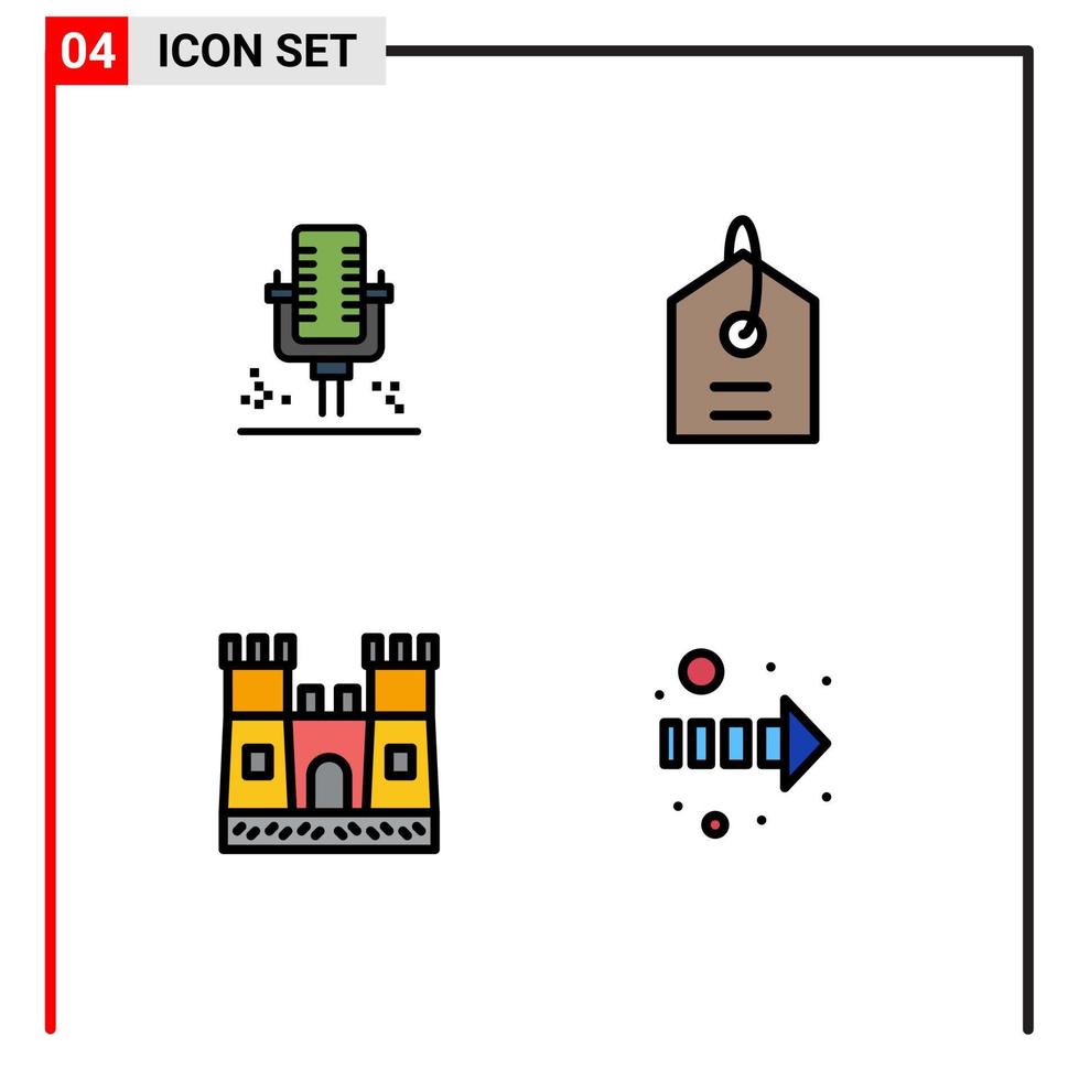 utente interfaccia imballare di 4 di base riga piena piatto colori di mic sabbia castello registrazione etichetta direzione modificabile vettore design elementi