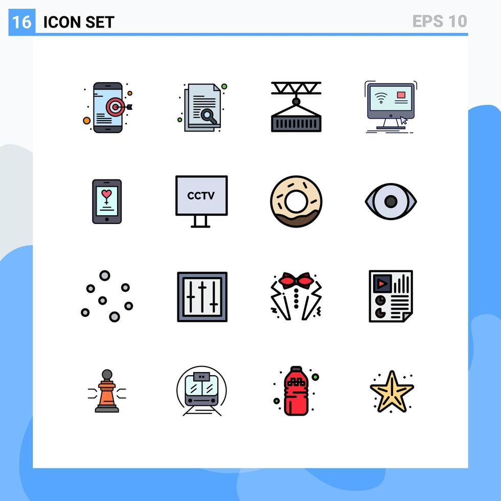 16 tematico vettore piatto colore pieno Linee e modificabile simboli di inteligente tenere sotto controllo carico computer spedizione Servizi modificabile creativo vettore design elementi