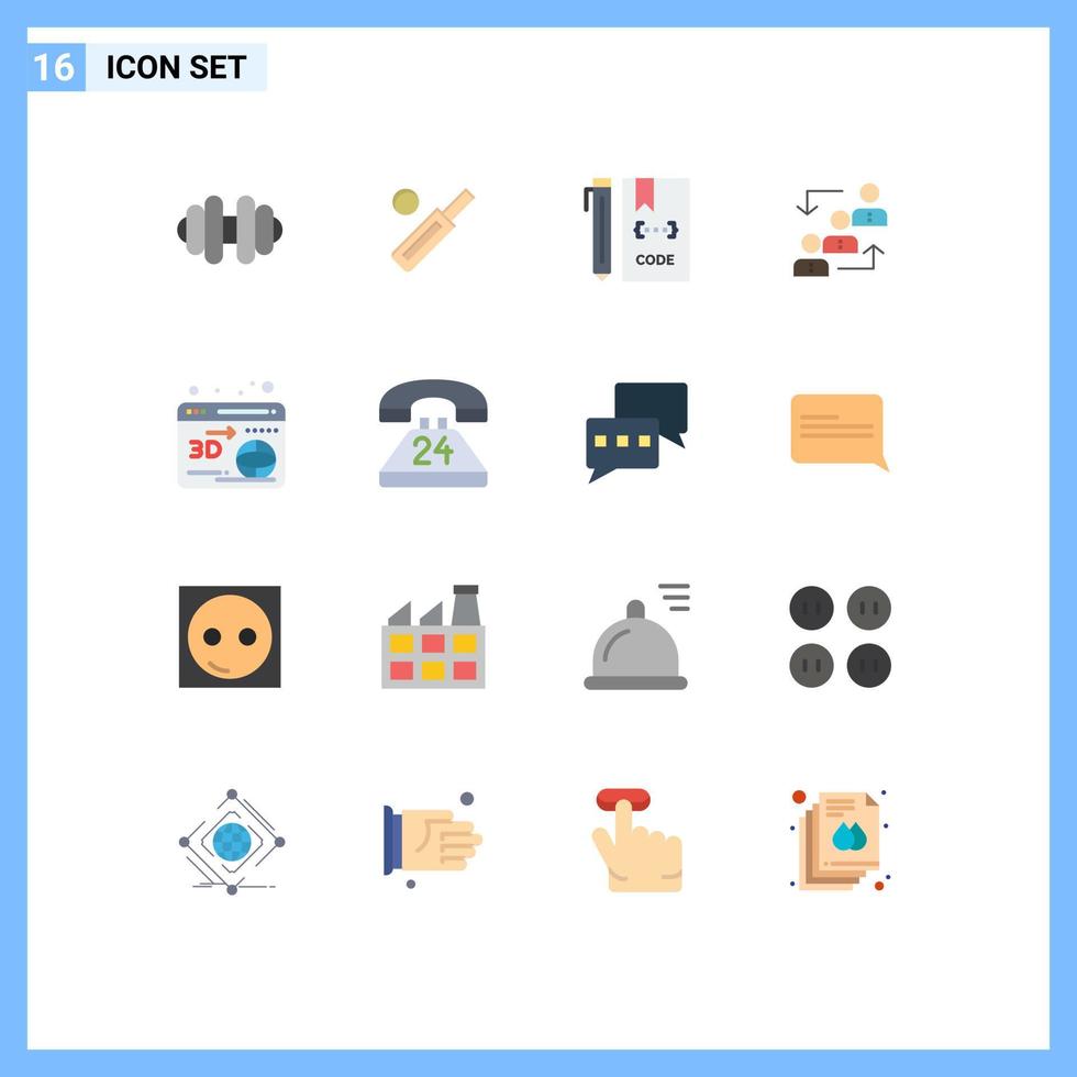 mobile interfaccia piatto colore impostato di 16 pittogrammi di personale scala codifica dipendente carriera modificabile imballare di creativo vettore design elementi