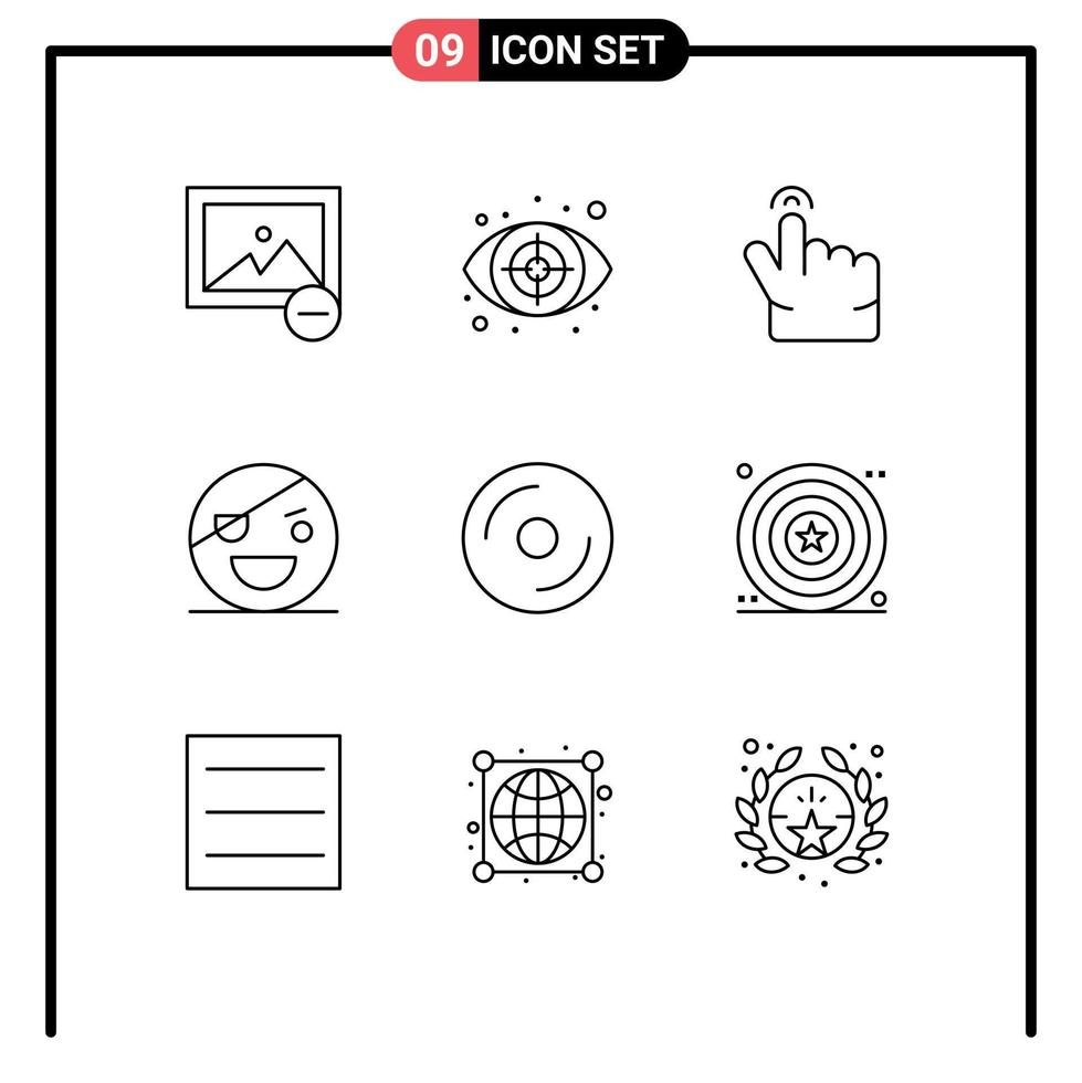azione vettore icona imballare di 9 linea segni e simboli per DVD CD gesto pauroso mostro modificabile vettore design elementi