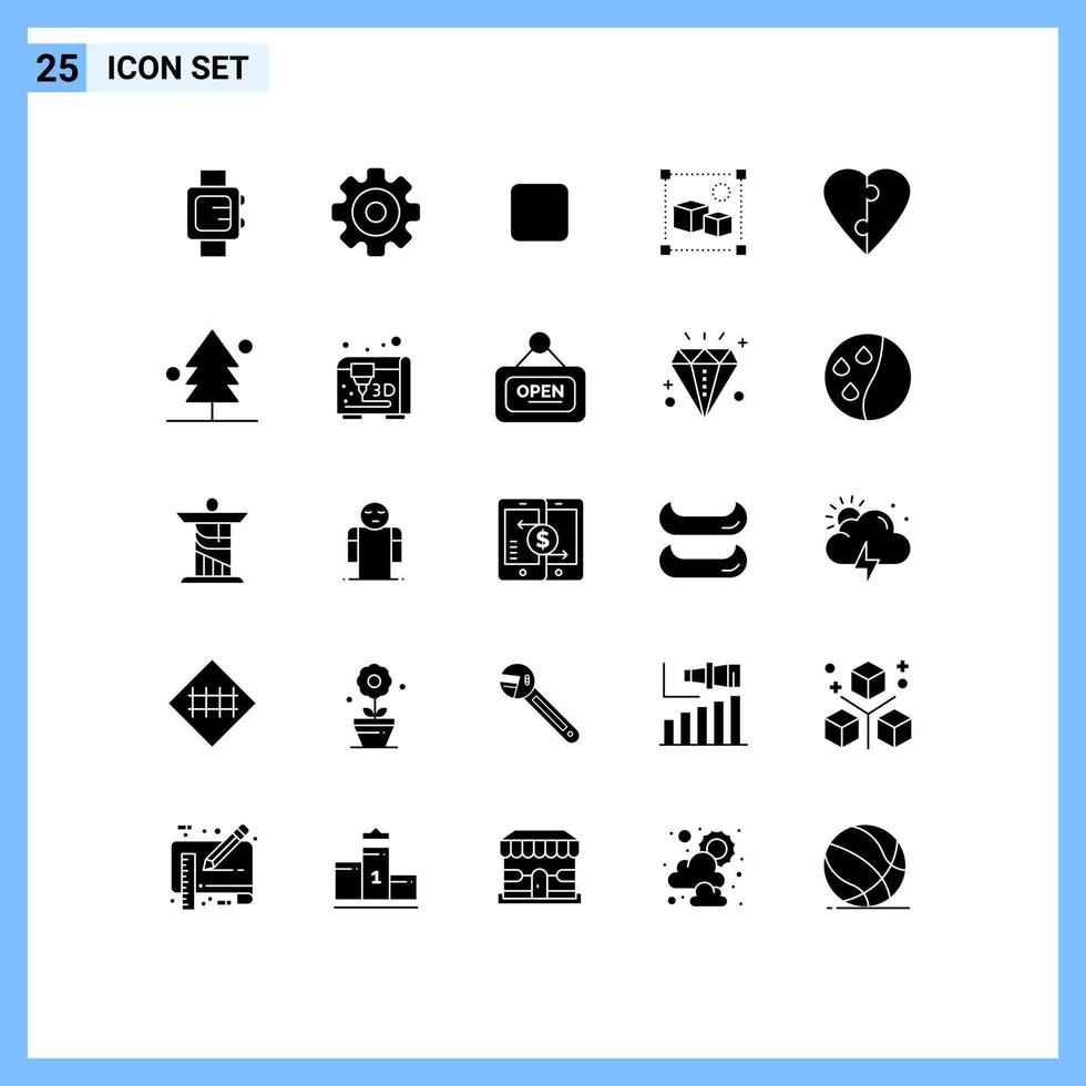 impostato di 25 moderno ui icone simboli segni per foresta amore dai un'occhiata scatola coppia in lavorazione modificabile vettore design elementi