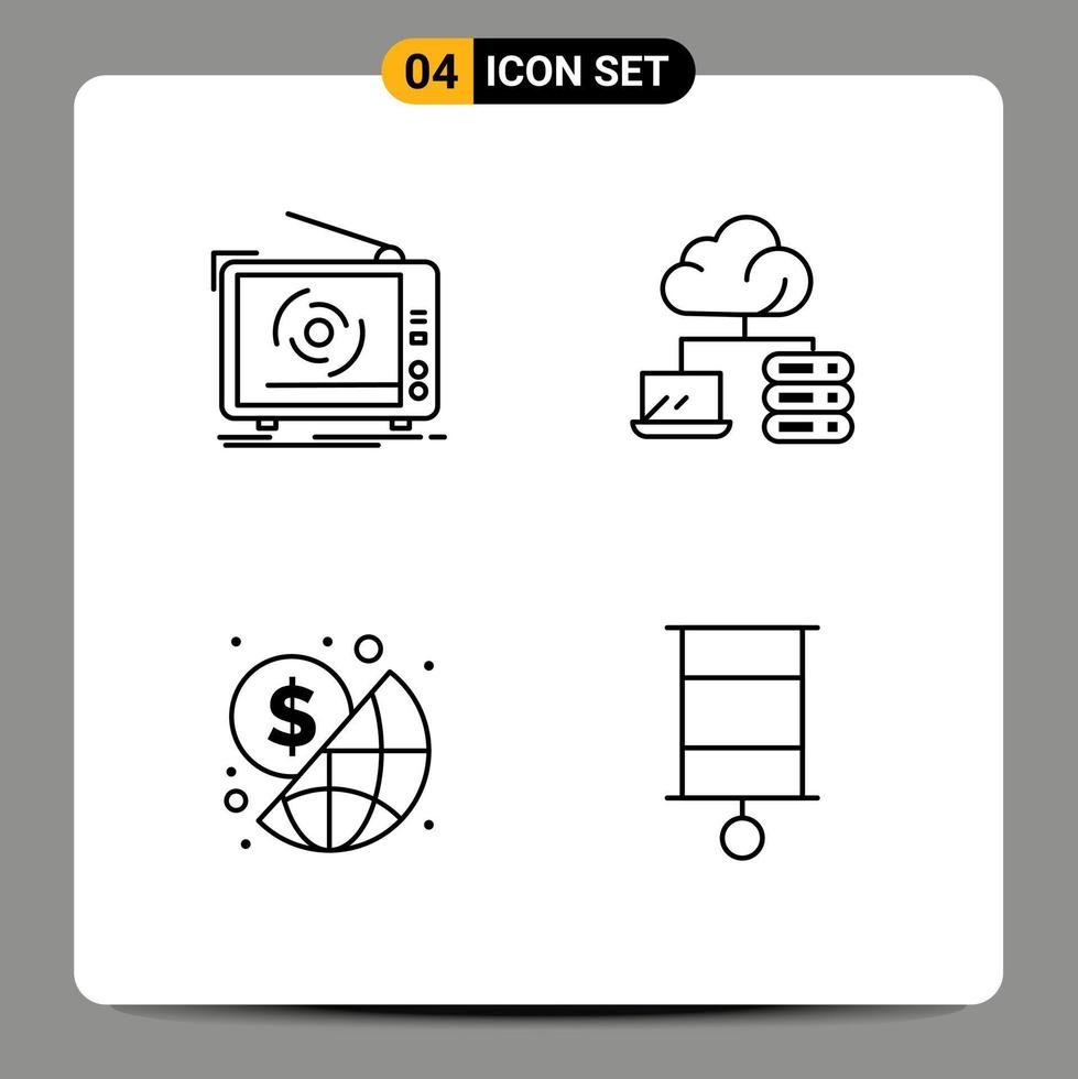 mobile interfaccia linea impostato di 4 pittogrammi di tv globale televisione Rete i soldi modificabile vettore design elementi