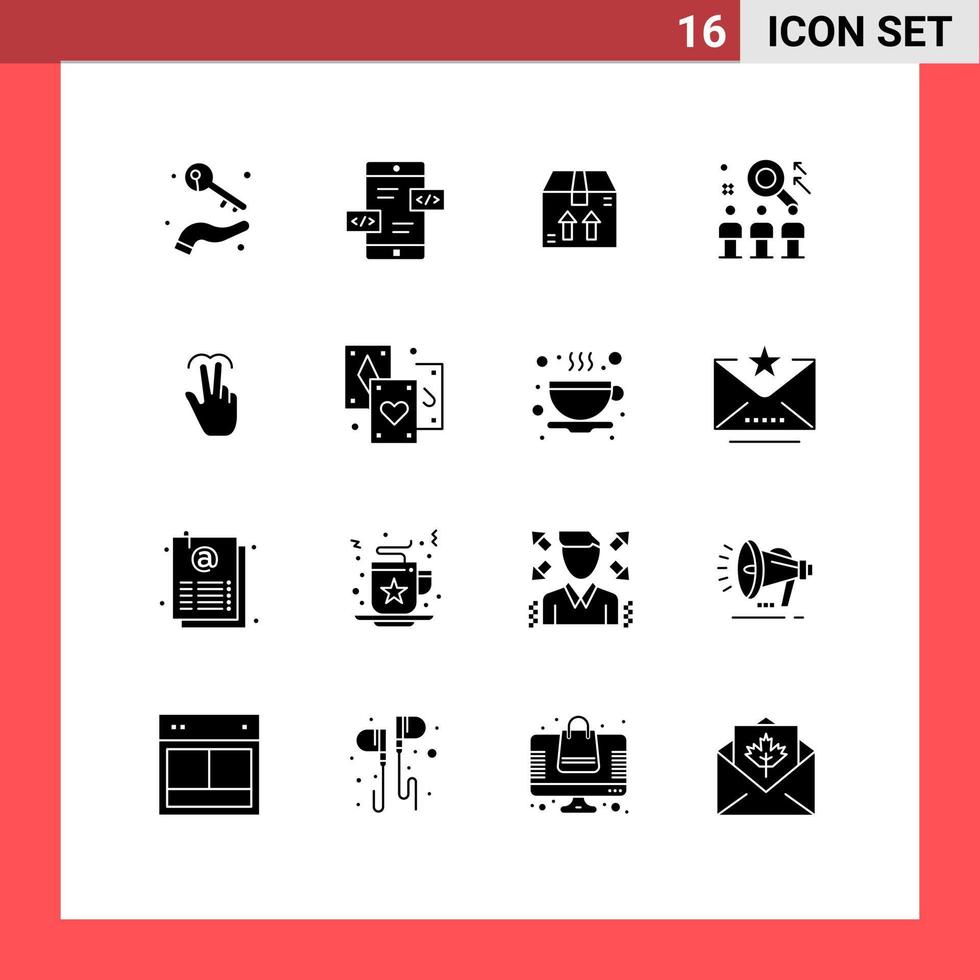 universale icona simboli gruppo di 16 moderno solido glifi di gesti utente mobile squadra risorsa modificabile vettore design elementi