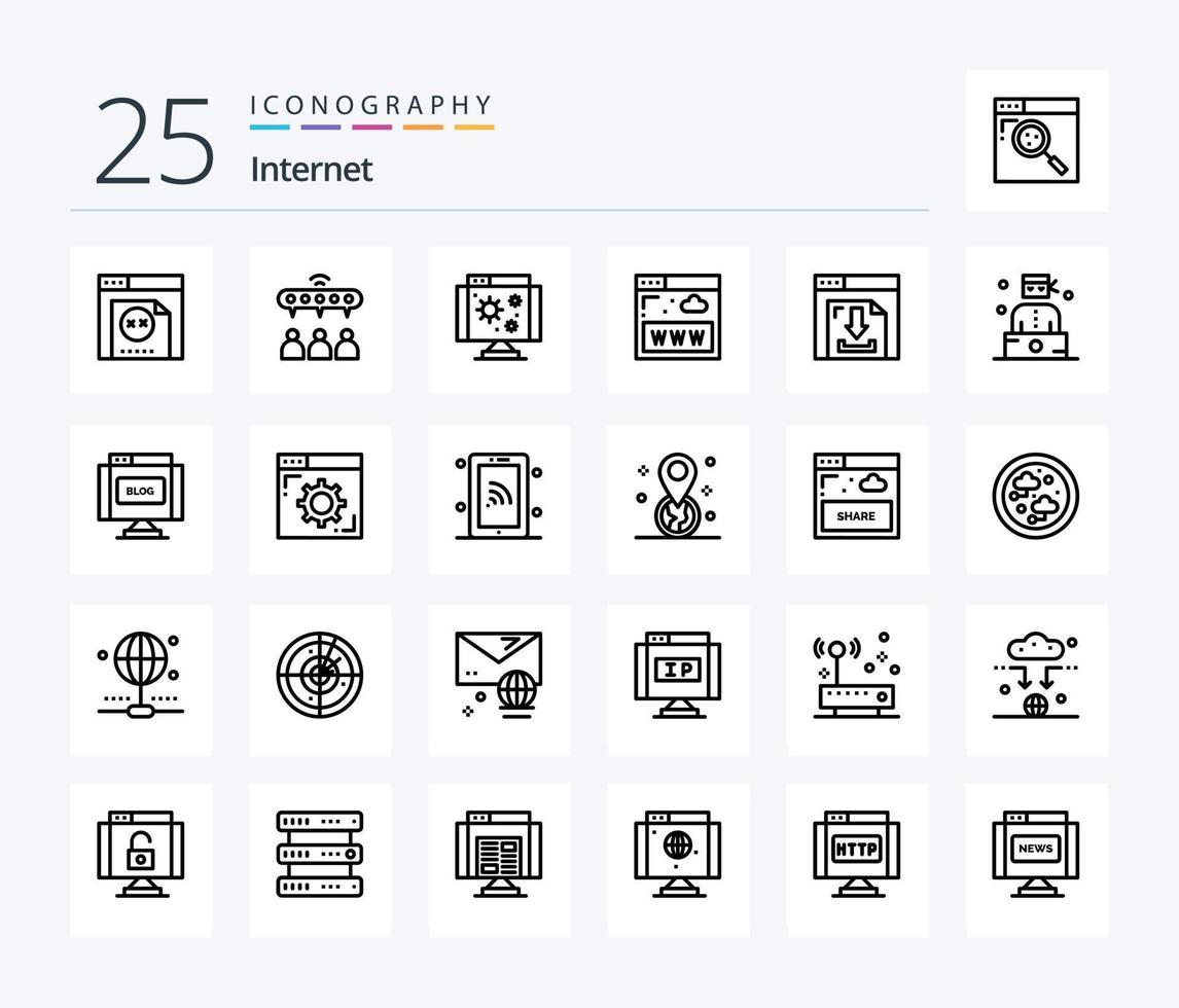 Internet 25 linea icona imballare Compreso Internet. frecce. computer. www. Internet vettore