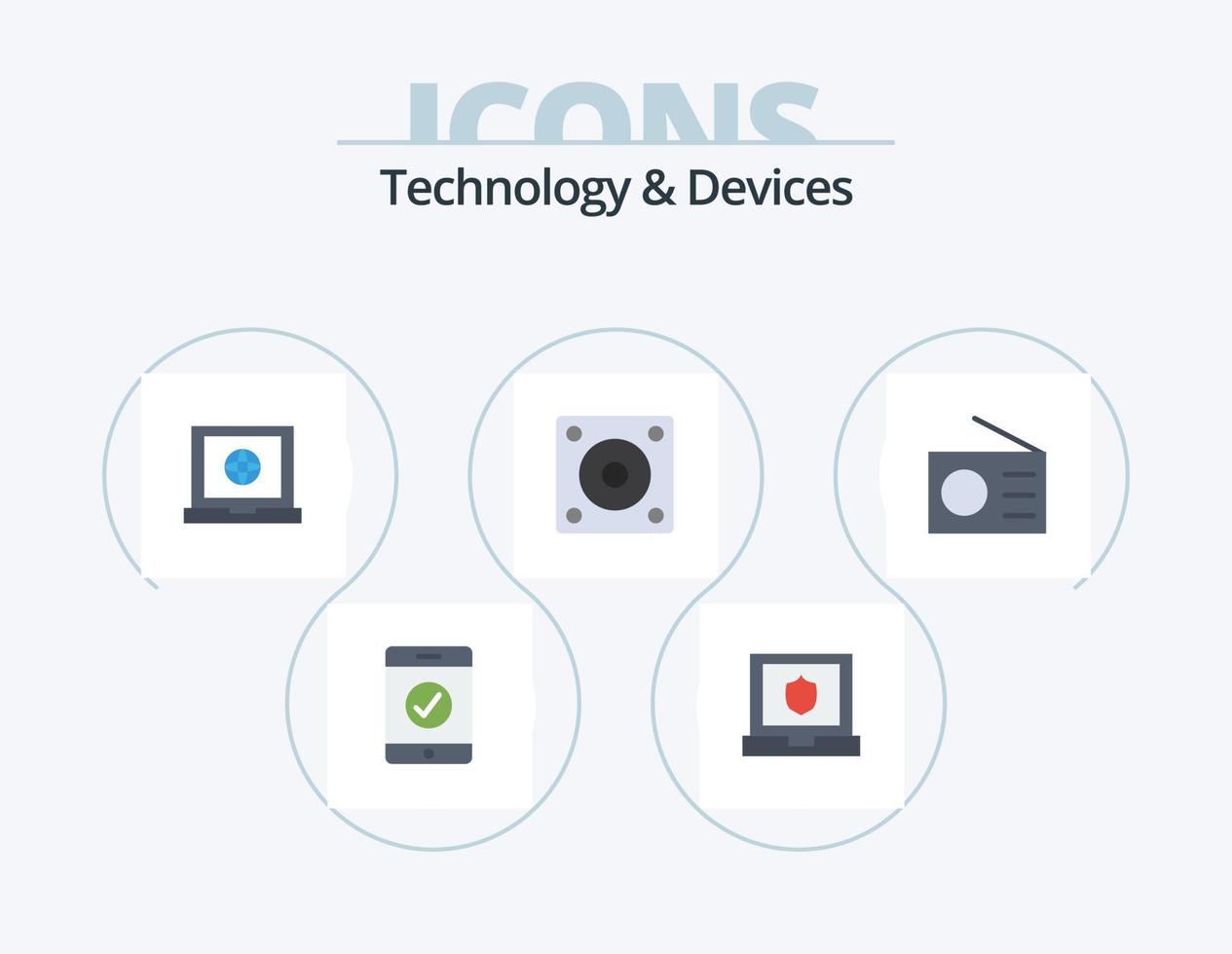 dispositivi piatto icona imballare 5 icona design. . tecnologia. dispositivi. Radio. dispositivi vettore