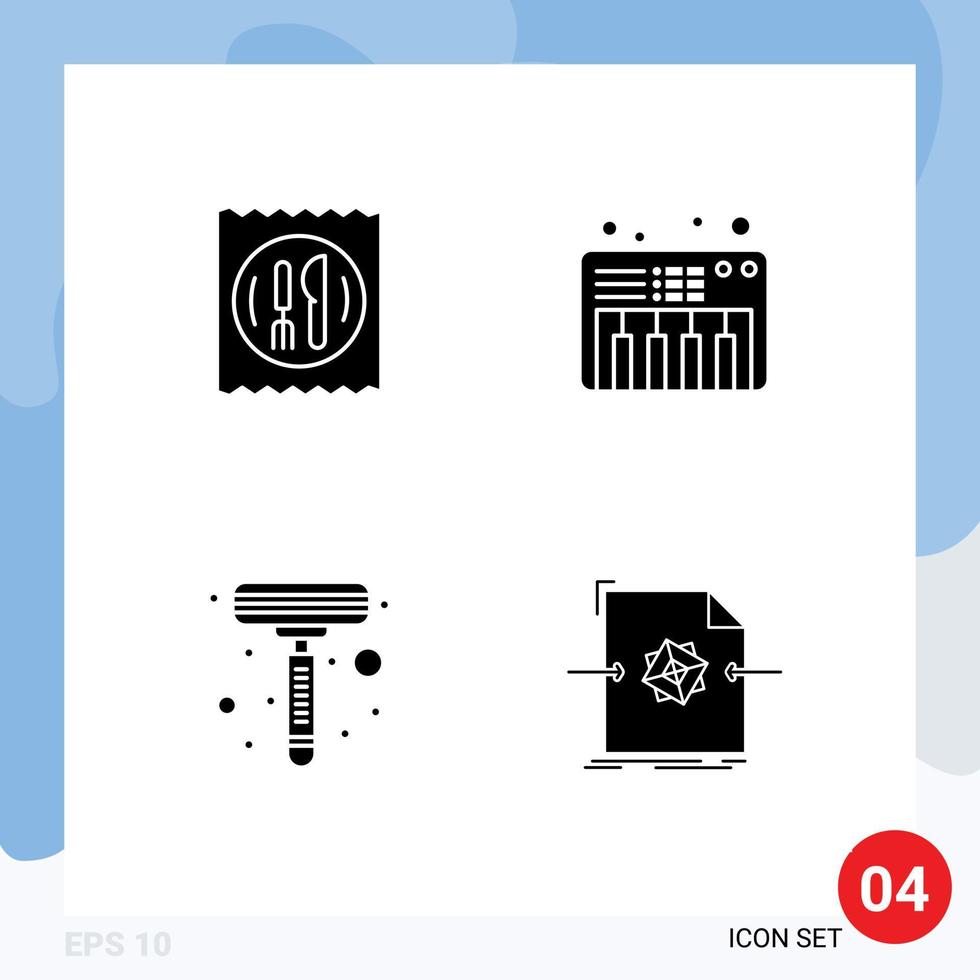 4 solido glifo concetto per siti web mobile e applicazioni pranzo rasatura tavolo suono file modificabile vettore design elementi