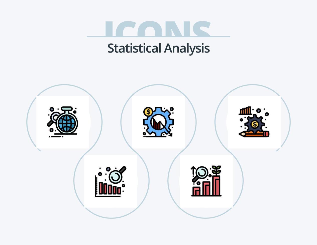 statistico analisi linea pieno icona imballare 5 icona design. analisi. finanza. ricerca. diagramma. dati valutazione vettore