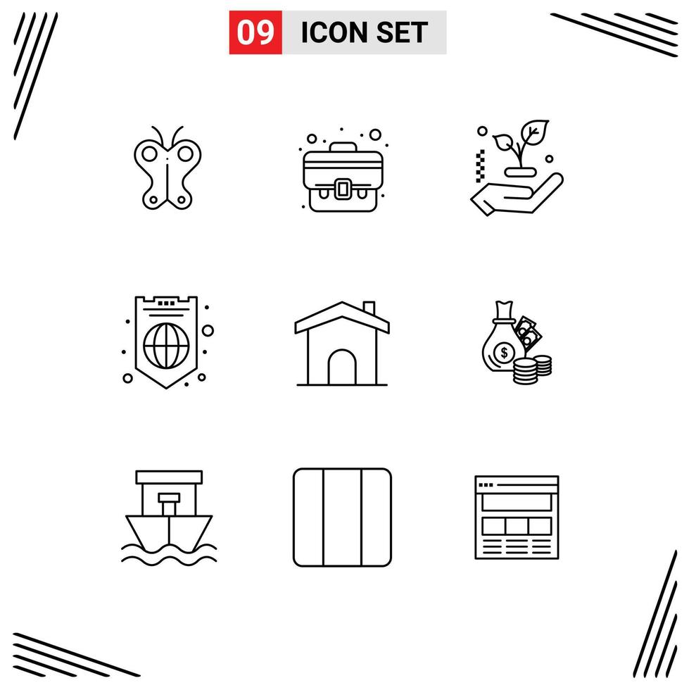 9 creativo icone moderno segni e simboli di casa edificio mano scudo Internet modificabile vettore design elementi