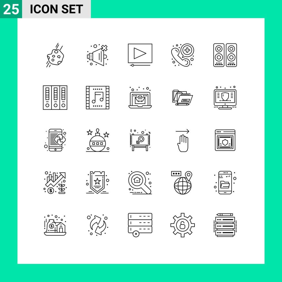 25 tematico vettore Linee e modificabile simboli di film cinema video telefono comunicazione modificabile vettore design elementi